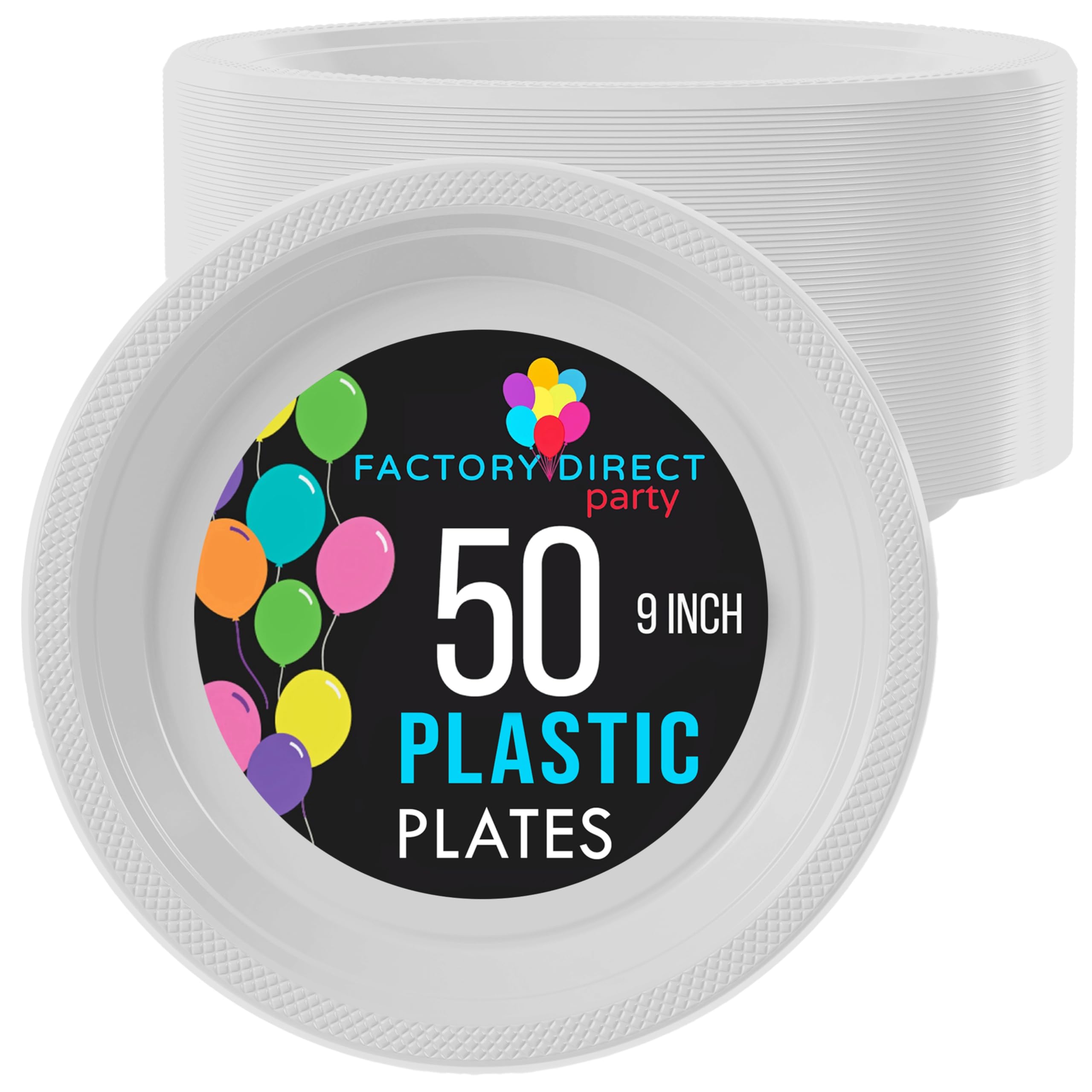 Exquisite 9 Inch. Dinner Plates White Plastic Plates Disposable, 50 Count Plate Set, Disposable Plates For Party, Heavy Duty Pla