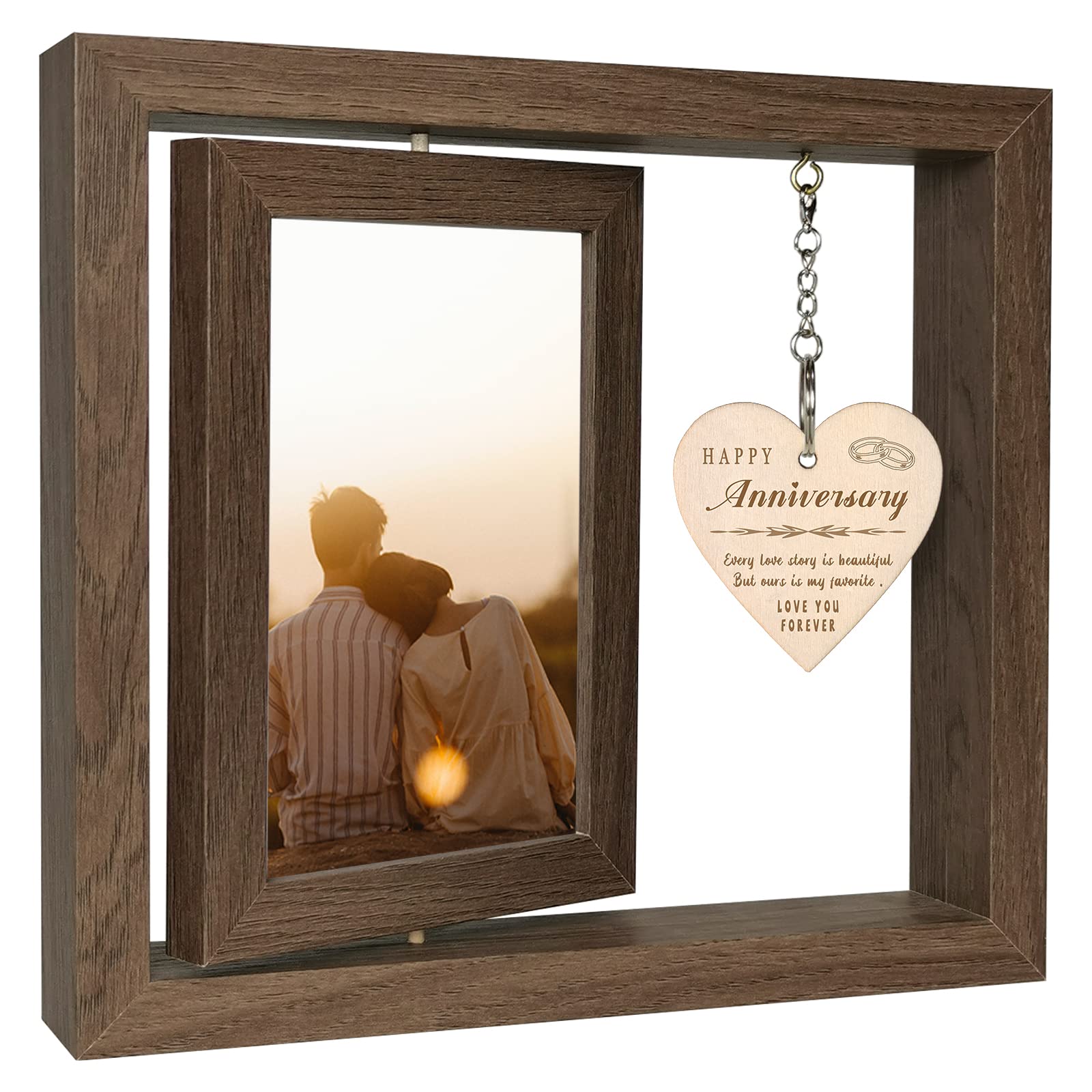 EYITUPC Happy Anniversary Picture Frame Gifts for Women, Rustic Wood Floating Wedding Anniversary for Her Him Wife Husband Men C