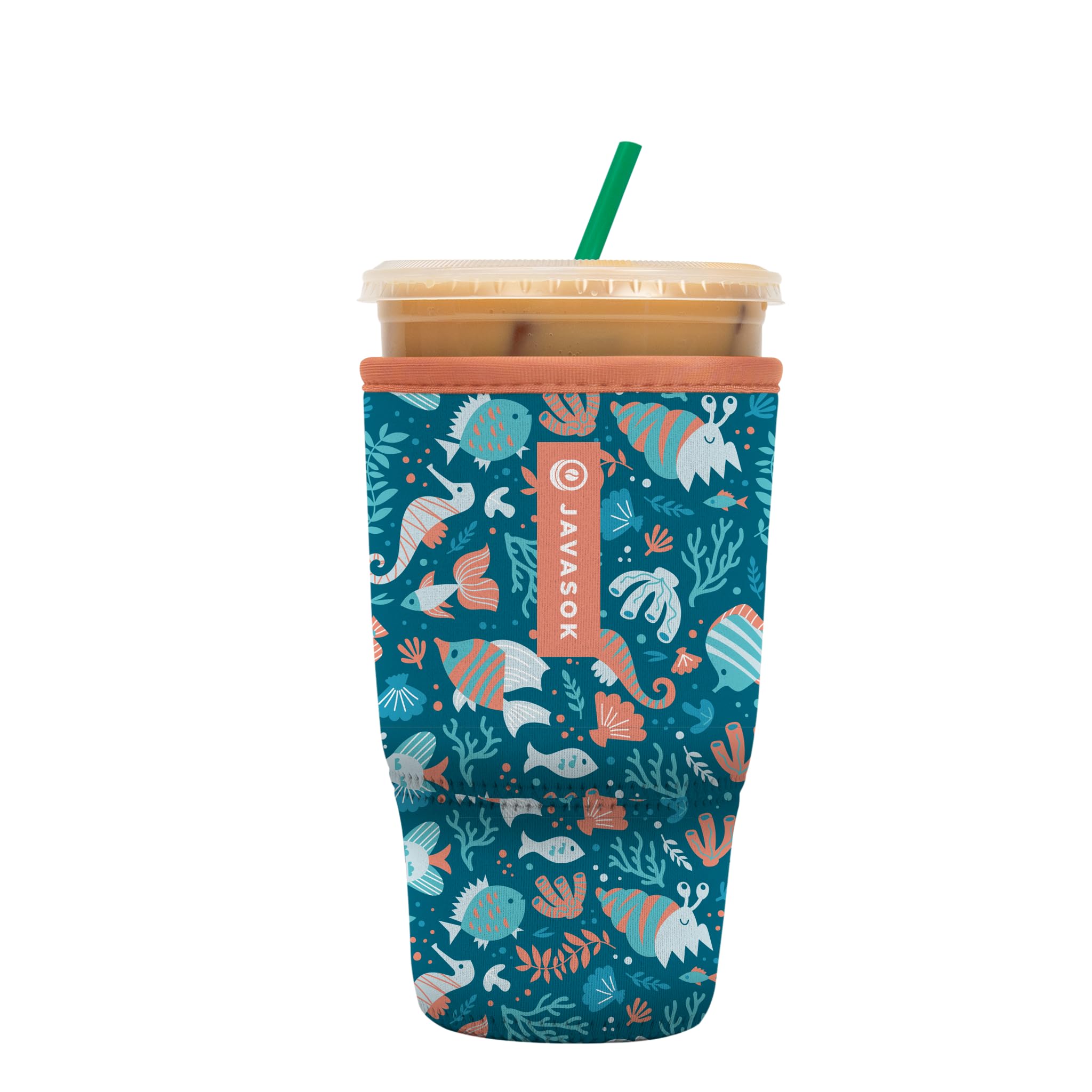 Sok It Java Sok Iced Coffee & Cold Soda Insulated Neoprene Cup Sleeve (Reef Life, Large: 30-32oz)