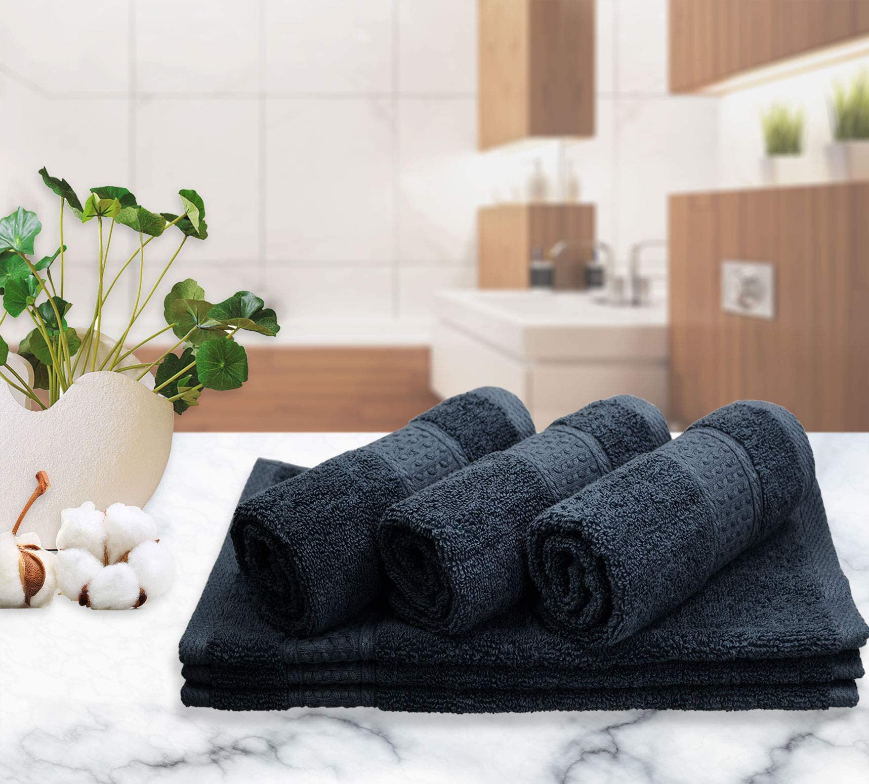 Cleanbear Extra Soft Wash Cloths Washcloths Set 6-Pack 13 x 13 Inches  Highly Absorbent Facecloths (Dark Gray)