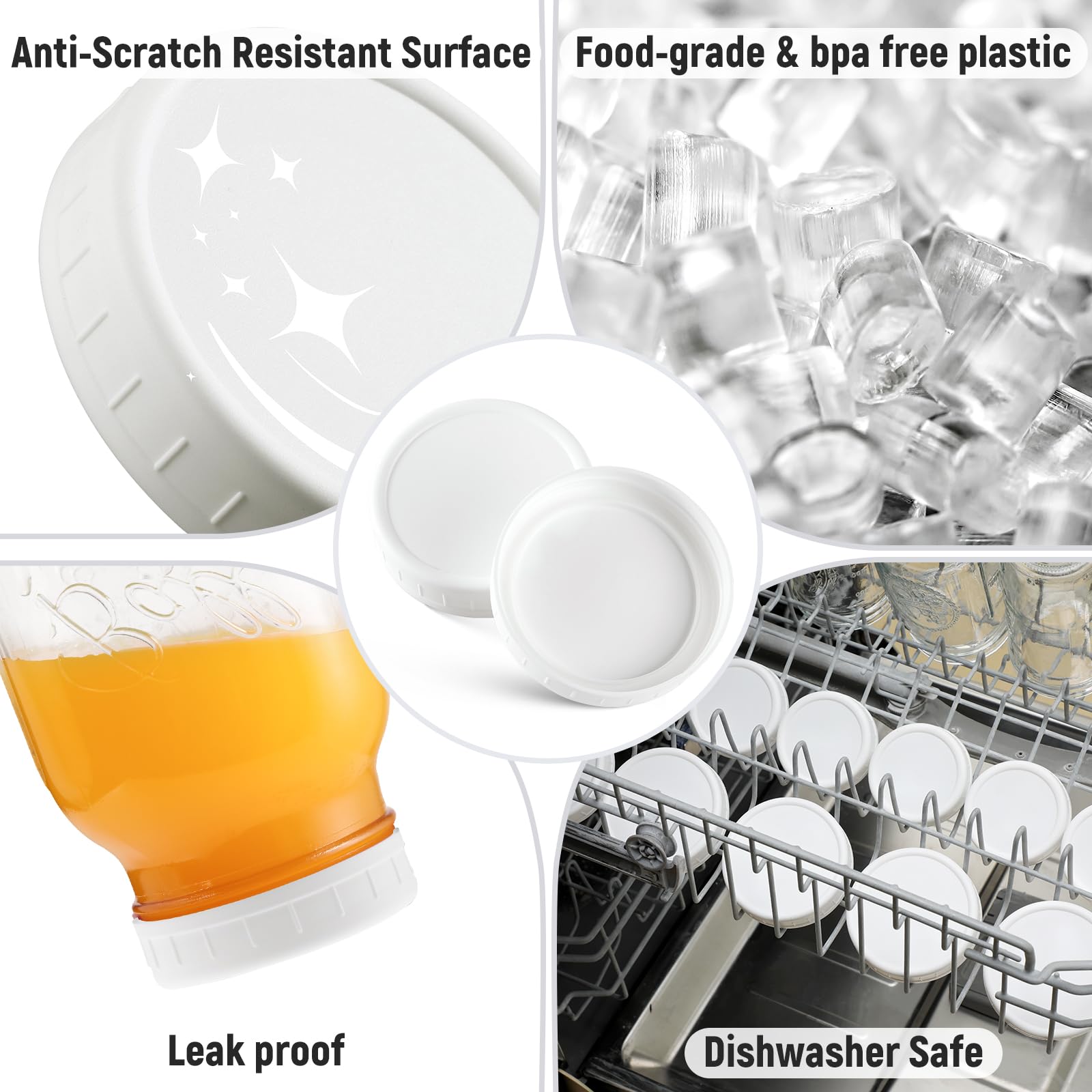 Aozita 10 Wide Mouth & 10 Regular Mouth Mason Jar Lids - 20 Pack Food Grade Plastic Mason Jar Caps For Ball, Kerr And More Canni