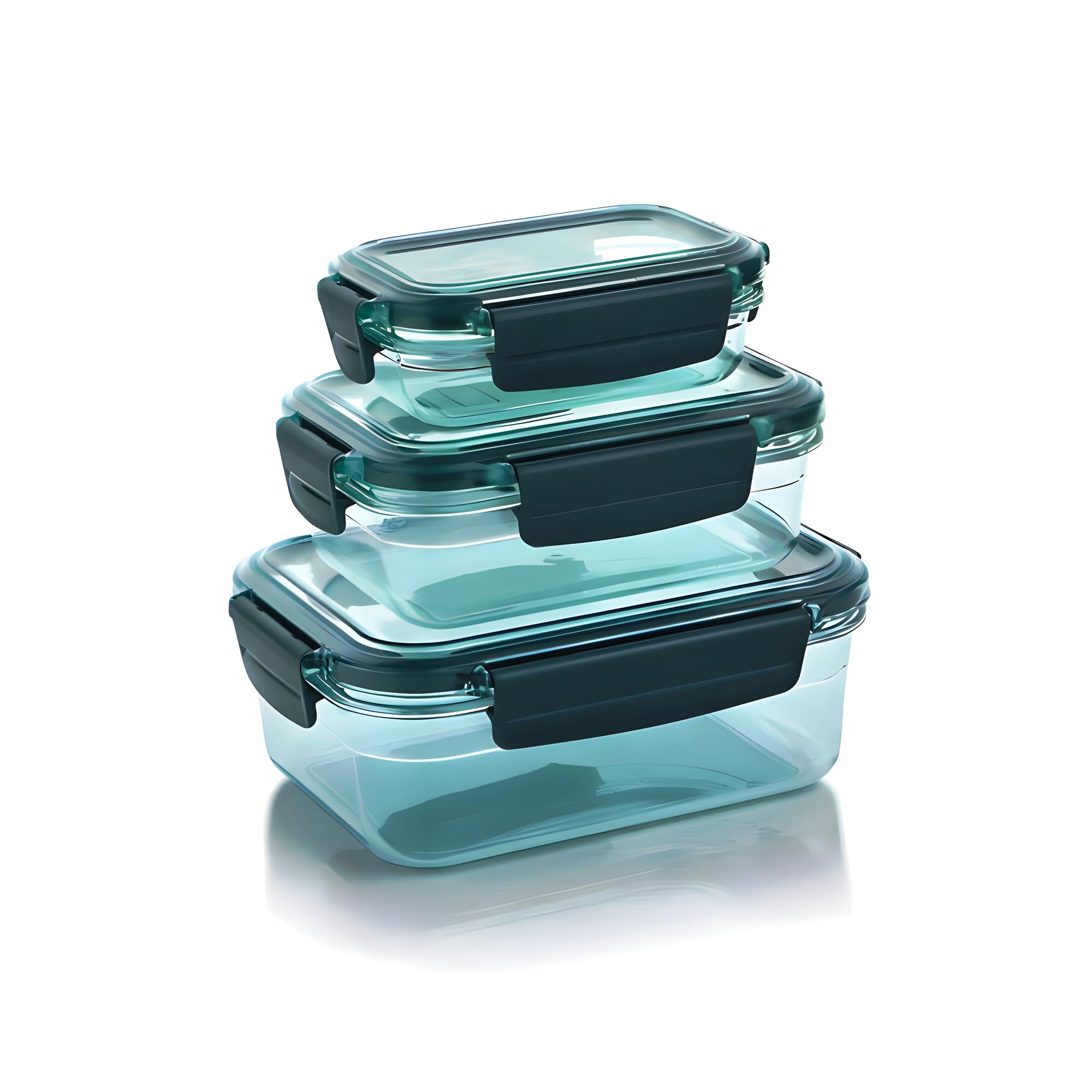 Eight Owl Airtight Food Storage Containers Set Of 3 (1200Ml, 650Ml, 250Ml) Plastic Kitchen Boxes With Snap Lock Lid, Silicone Se