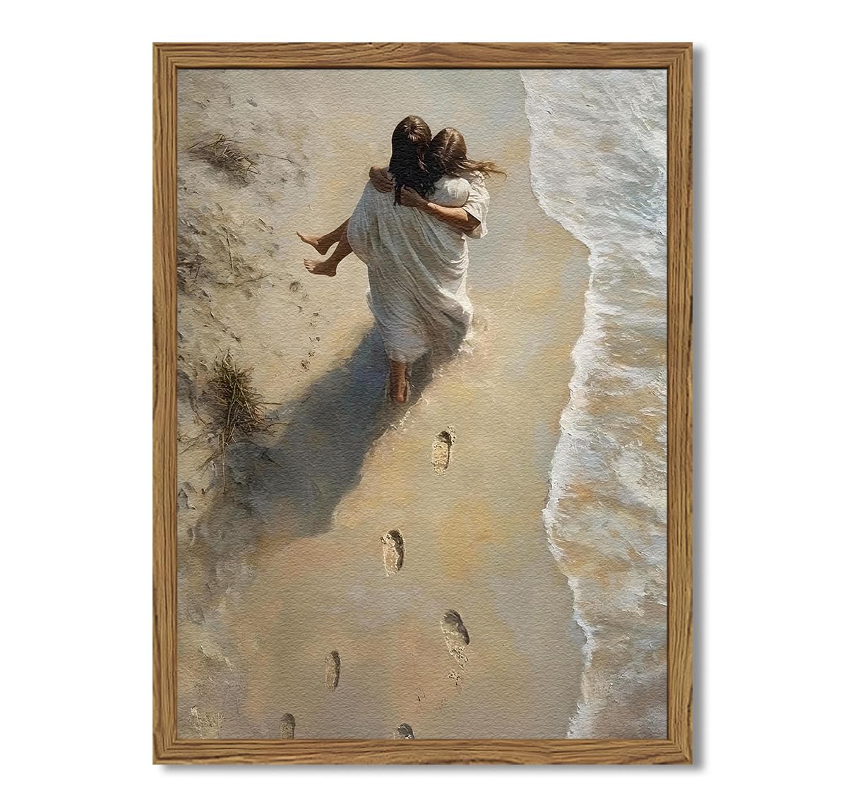 Jesus Painting Wall Art, Frame 3D Textured Hand Drawn Sandstone Christian Religious Wall Decor, Jesus Resurrection Leaves The To
