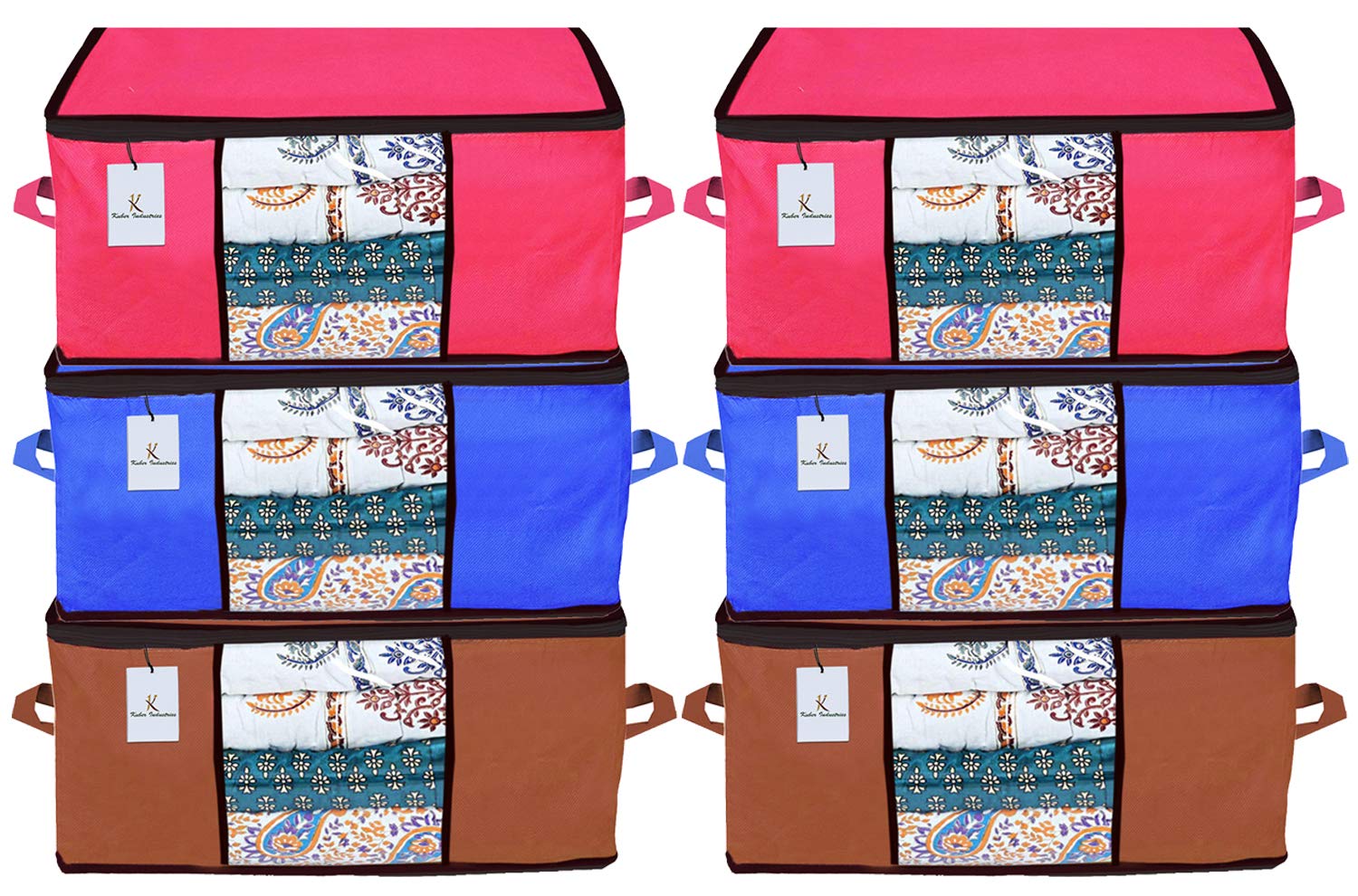 Kuber Industries Underbed Storage Bag, Storage Organiser, Blanket Cover Set Of 6  Pink,Royal Blue,Dark Brown Extra Large SizeC