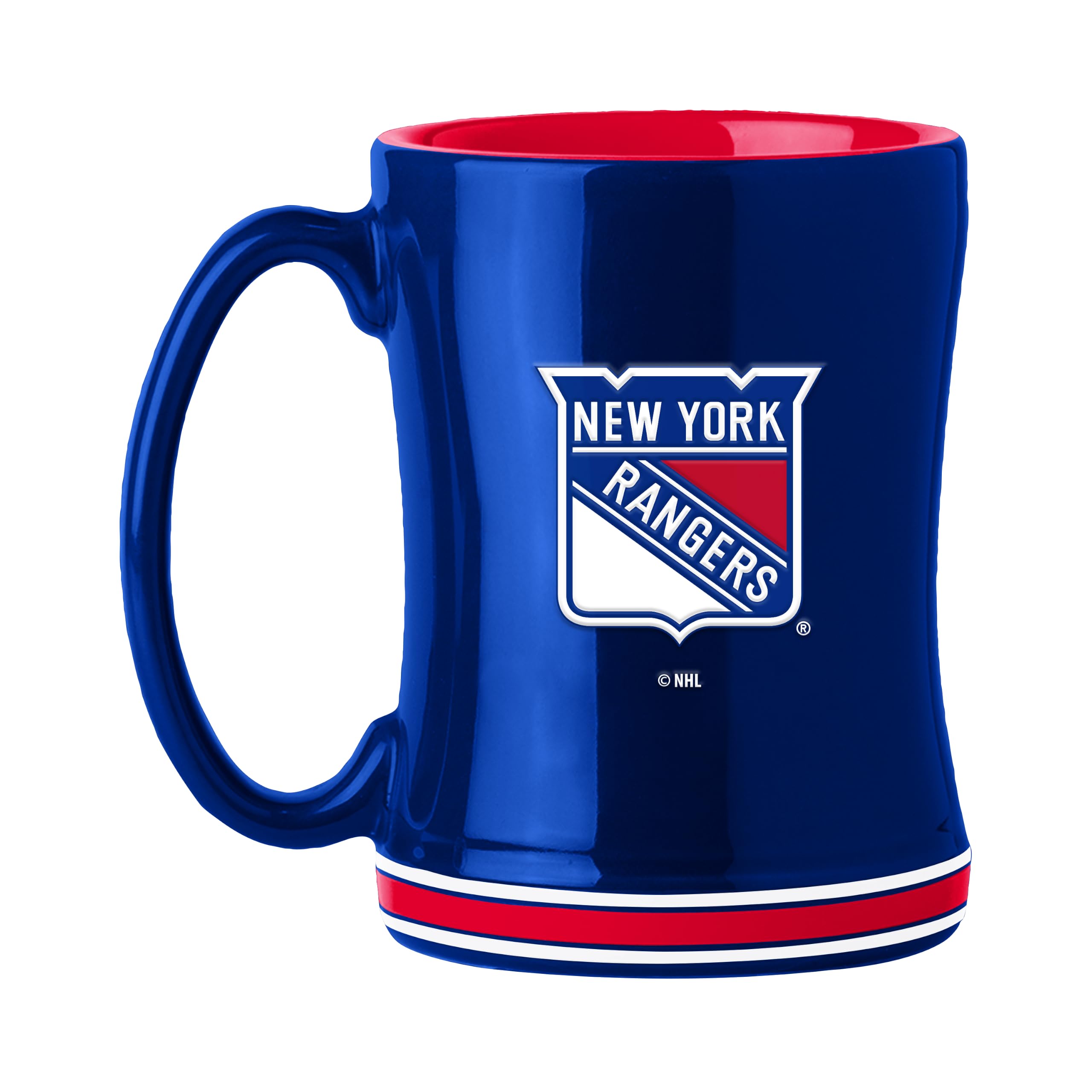 FANMATS Logo Brands NHL New York Rangers 14 oz Relief Coffee Mug  14 Fluid Ounces | Ceramic | Sculpted 3D Logo | Team Color | G