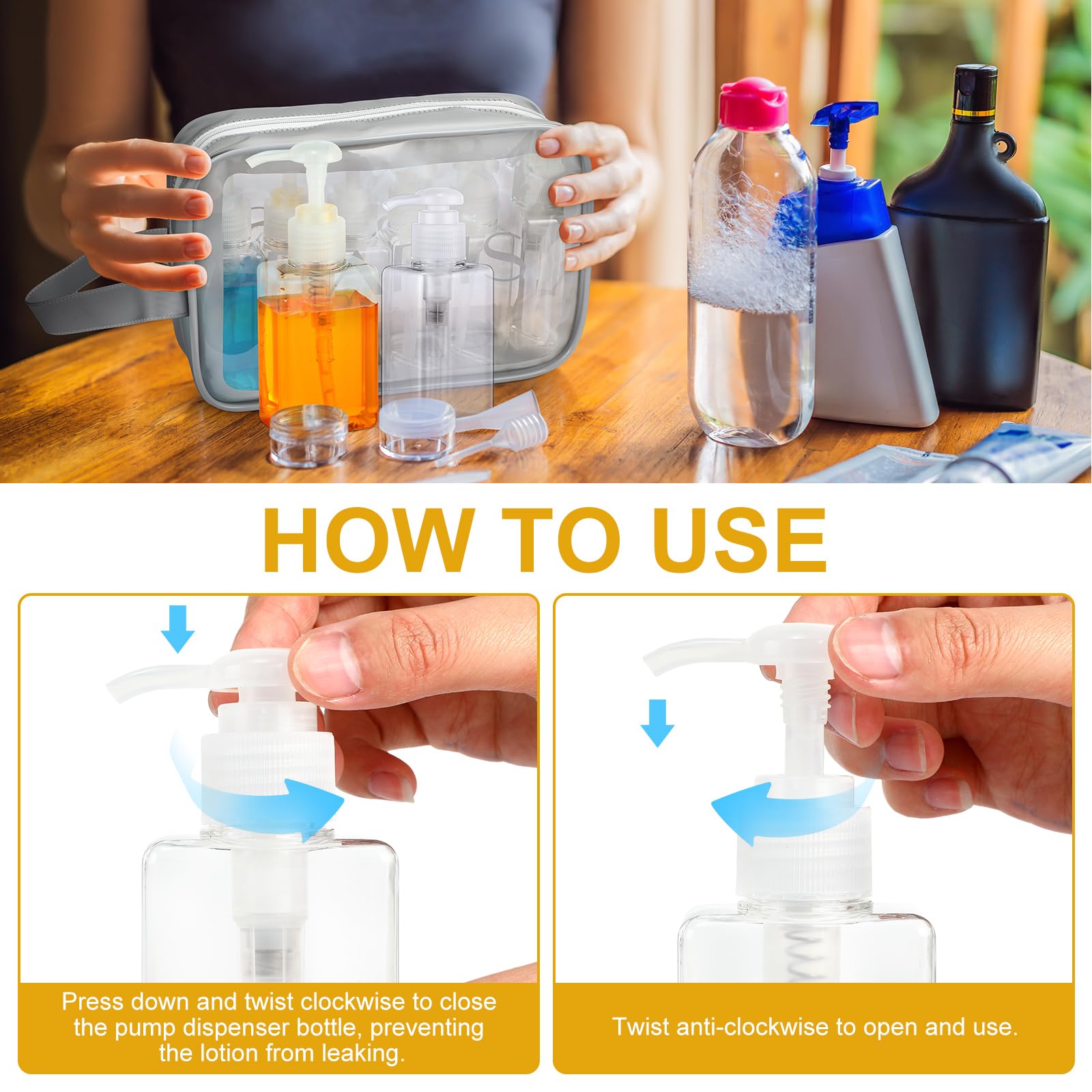 Domensi 24 Pcs 100Ml /3.4 Oz Pump Bottle Mini Travel Bottles Small Dispenser Bottles Plastic Pump Lotion Dispenser Empty Bottle