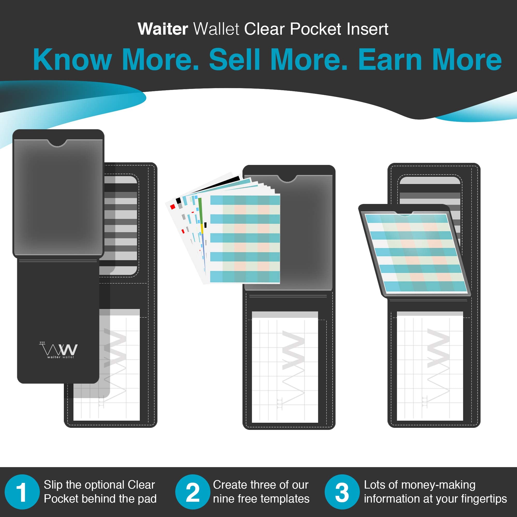 Waiter Wallet Deluxe Server Book Organizer with Clear Pocket Insert and Restaurant Guest Order Pad  Medium Size fits Apron Pockets  4.75'' x 6.75''