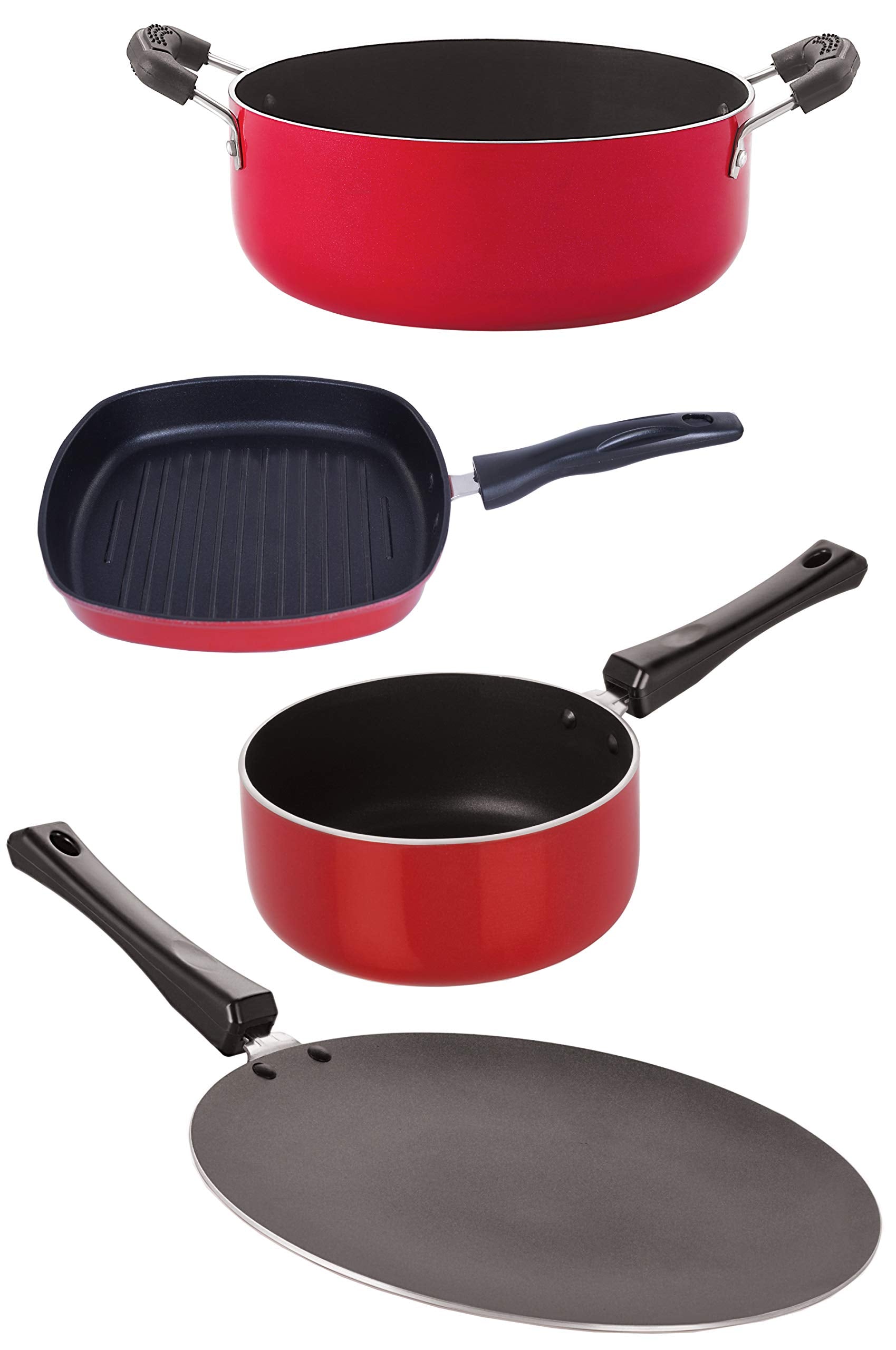 Nirlon Odor Free 3 Layer Non Stick Coating Cookware Gift Item Set With Bakelite Handle(Ct12_Sp(B)_Gp22.5_Cs24)