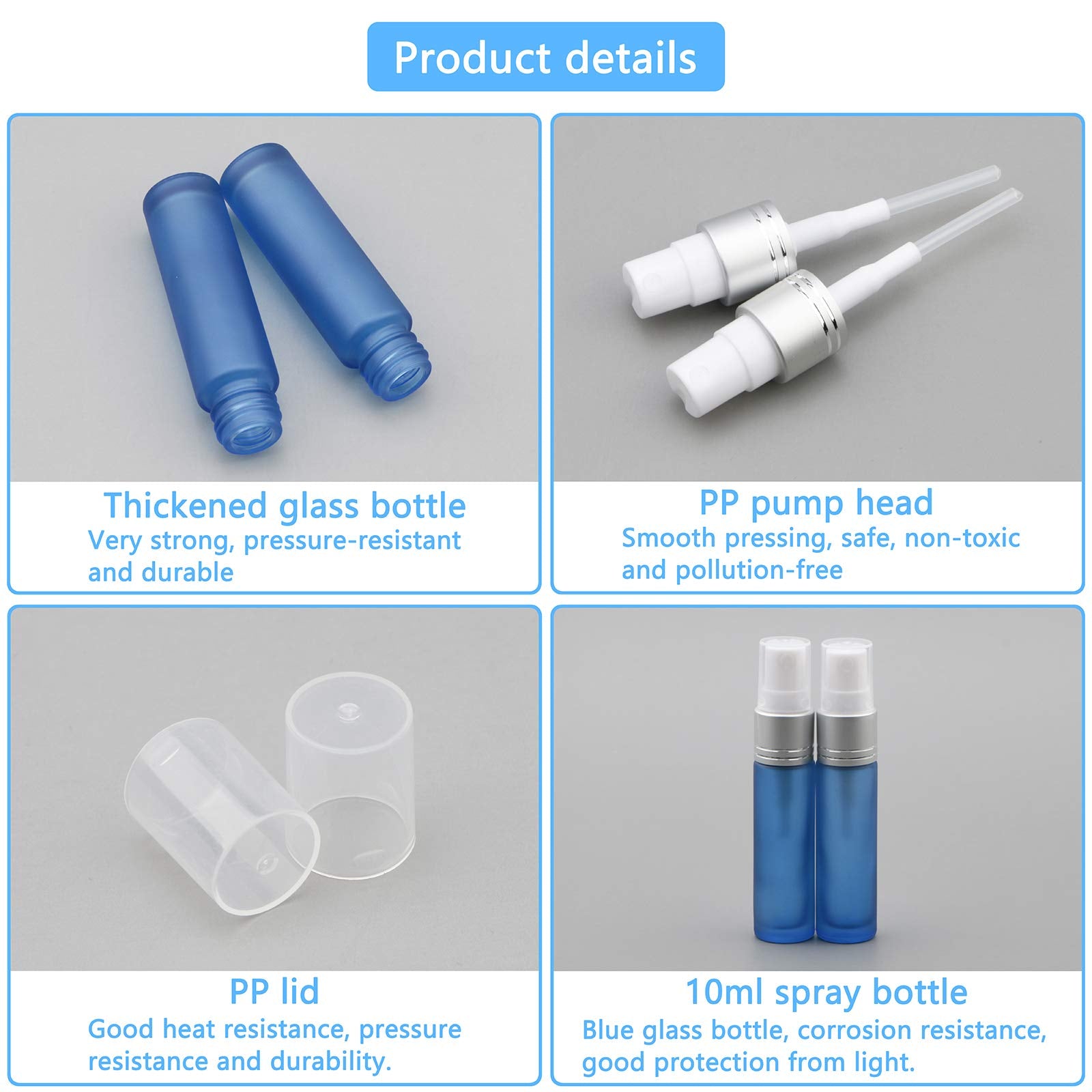 Newzoll 10Ml Frosted Dark Blue Glass Spray Bottles With 10 Funnels 5 Pipettes, Small Fine Mist Sprayer Bottles Vials Tube Contai