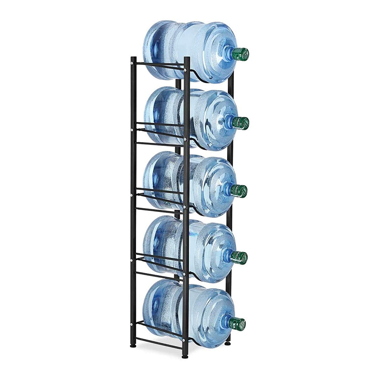 Liantral Water Cooler Jug Rack, 5-Tier Heavy Duty Water Bottle Holder Storage Rack For 5 Gallon Water Dispenser, Save Space (Bla