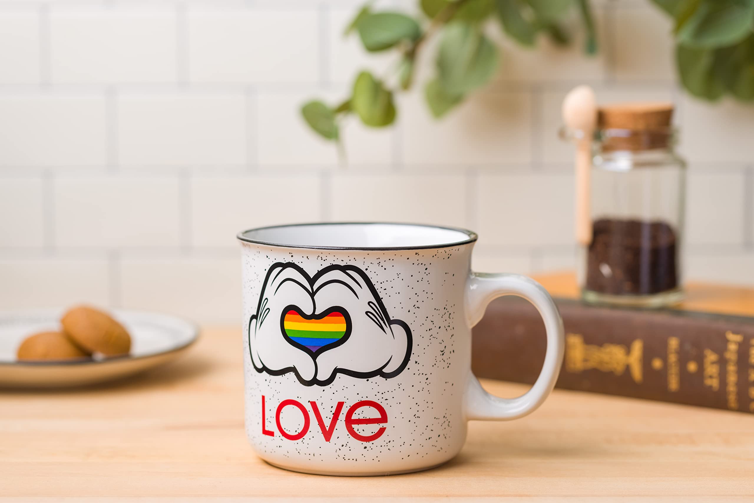 Silver Buffalo Disney Pride Mickey Hands Ceramic Camper Style Coffee Mugs, 20 Ounces