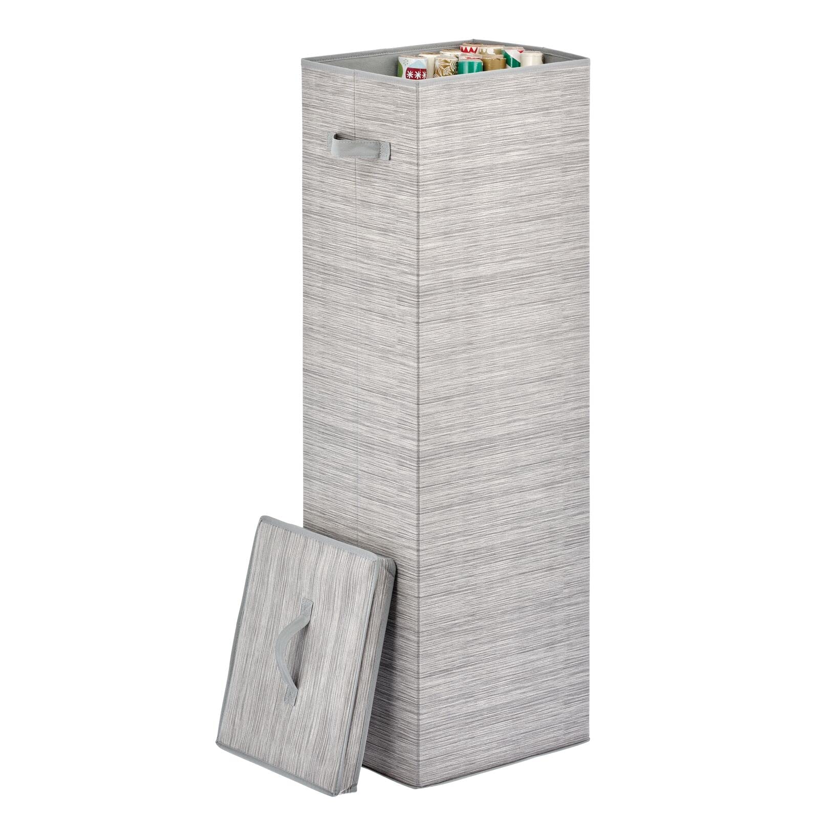 Mdesign Tall Gift-Wrapping Paper Storage Box With Handles, Holder For Christmas And Holiday Organizer Container - Removable Lid