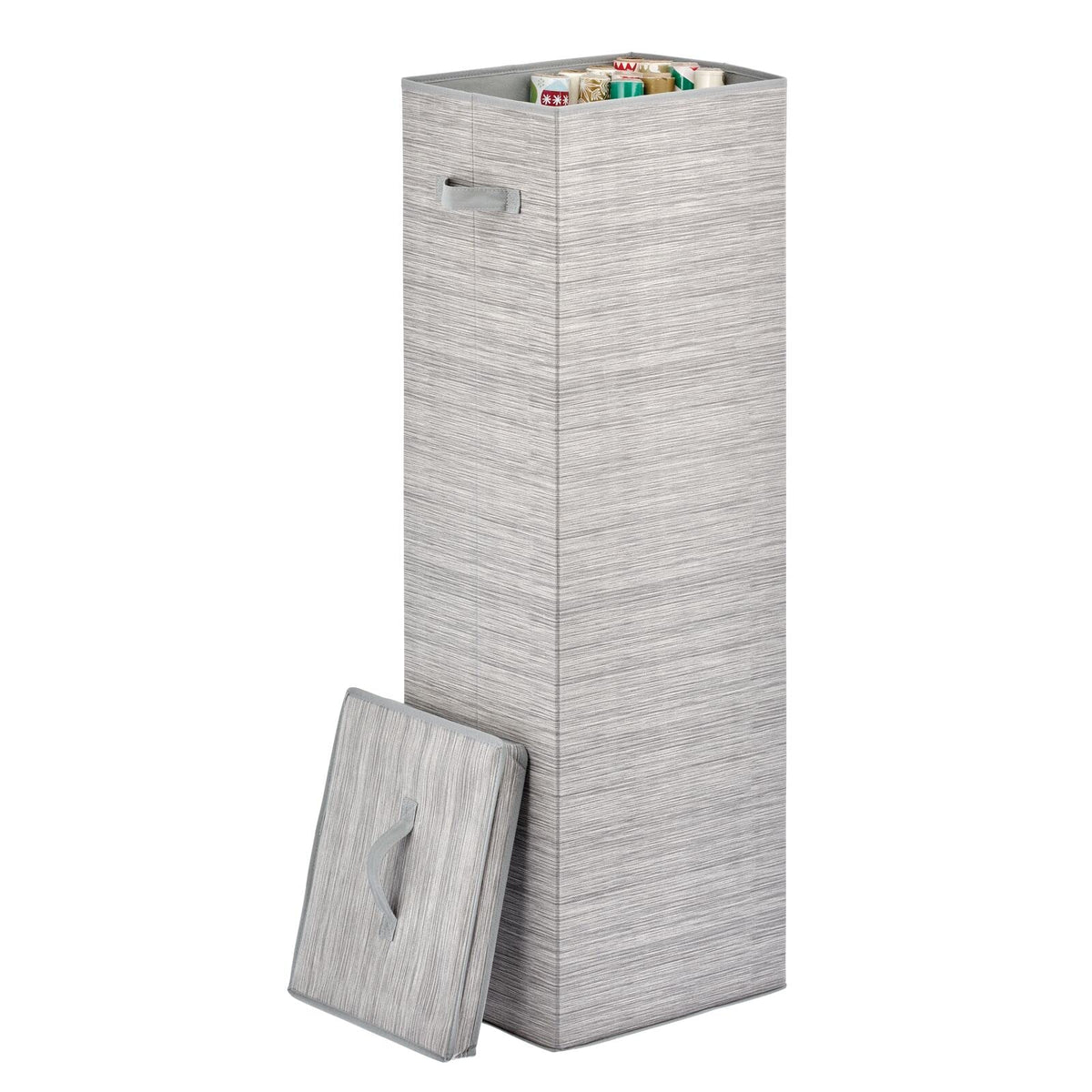 Mdesign Tall Gift-Wrapping Paper Storage Box With Handles, Holder For Christmas And Holiday Organizer Container - Removable Lid
