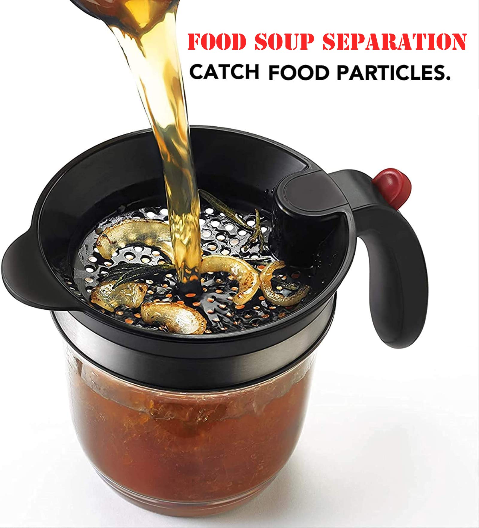 PAZATAO Fat Separator - 4 Cup Black Plastic Gravy & Oil Strainer, Model 732920370443 for Healthier Cooking