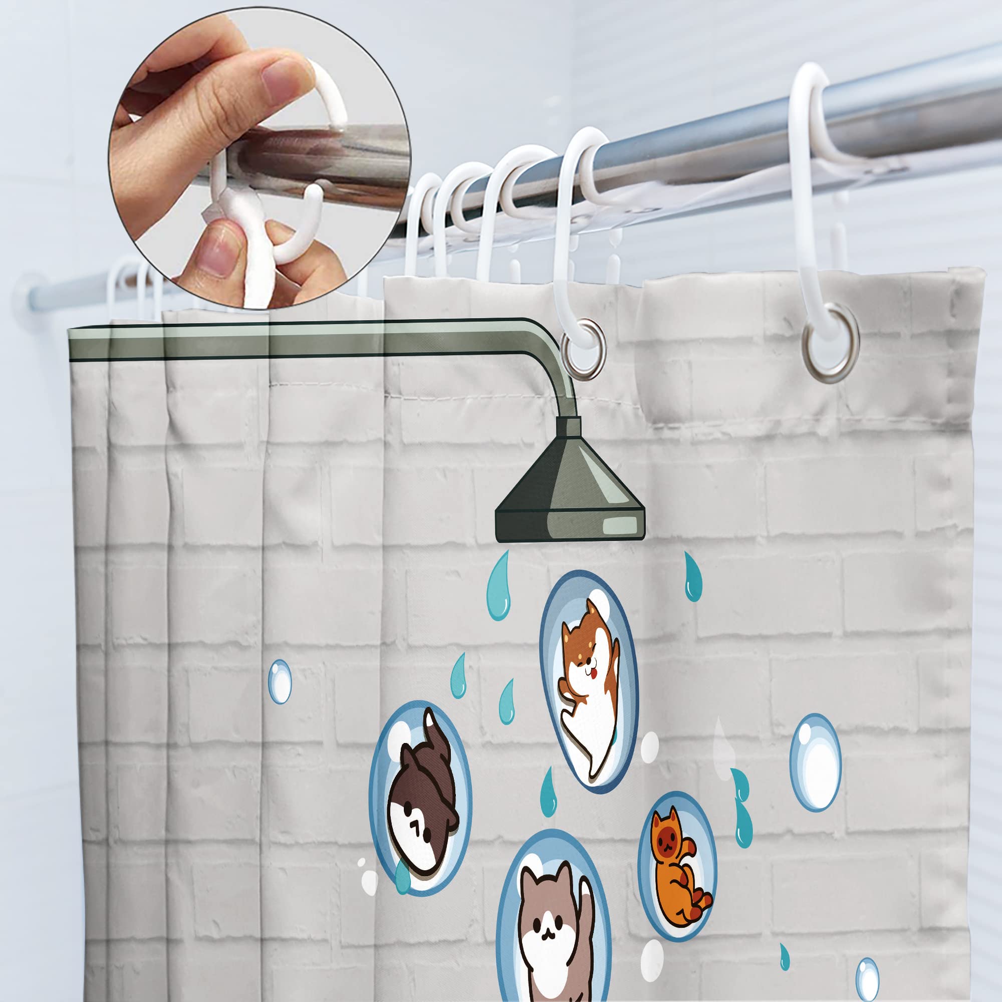 SVBright Cute Raining Cats Shower Curtain 60Wx72L Inch for Kids Cartoon Dog Funny Animals Nursery Lovely Hilarious Pets Playing Water 12 Pack Hooks Fabric Polyester Waterproof Bathroom Bathtub Panels