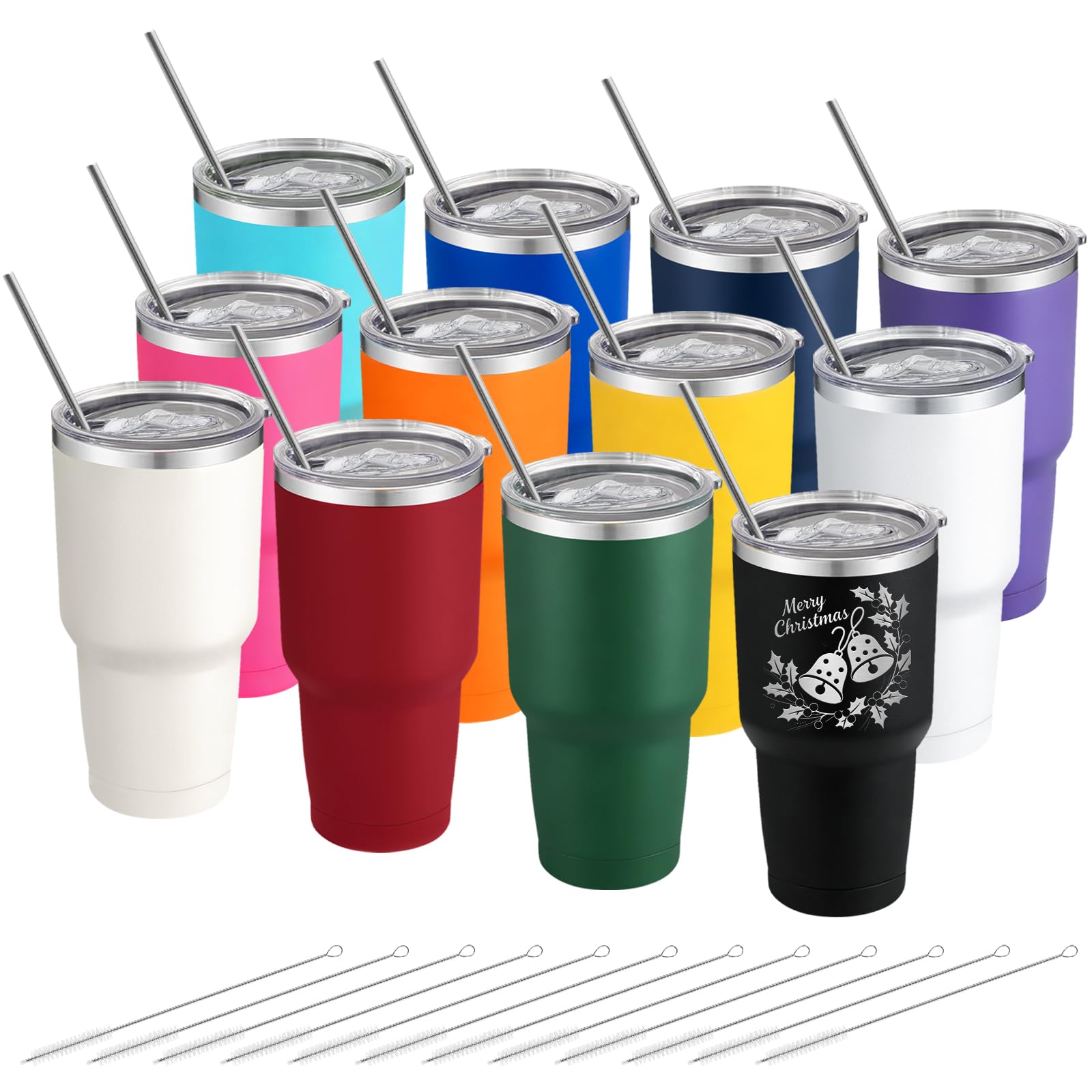 YOUKE OLA 12 Pack Insulated Tumbler 30oz Powder Coated Stainless Steel Double Wall Vacuum Travel Coffee Tumbler Cup with Lid and