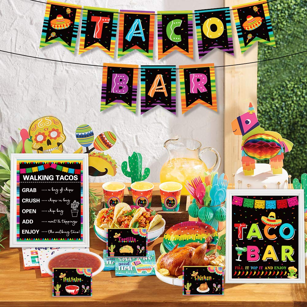 Taco Bar Decoration Kit, Mexican Fiesta Party Decorations Taco Bar Banner Sign Tent Garland For Cinco De Mayo Fiesta Mexican The