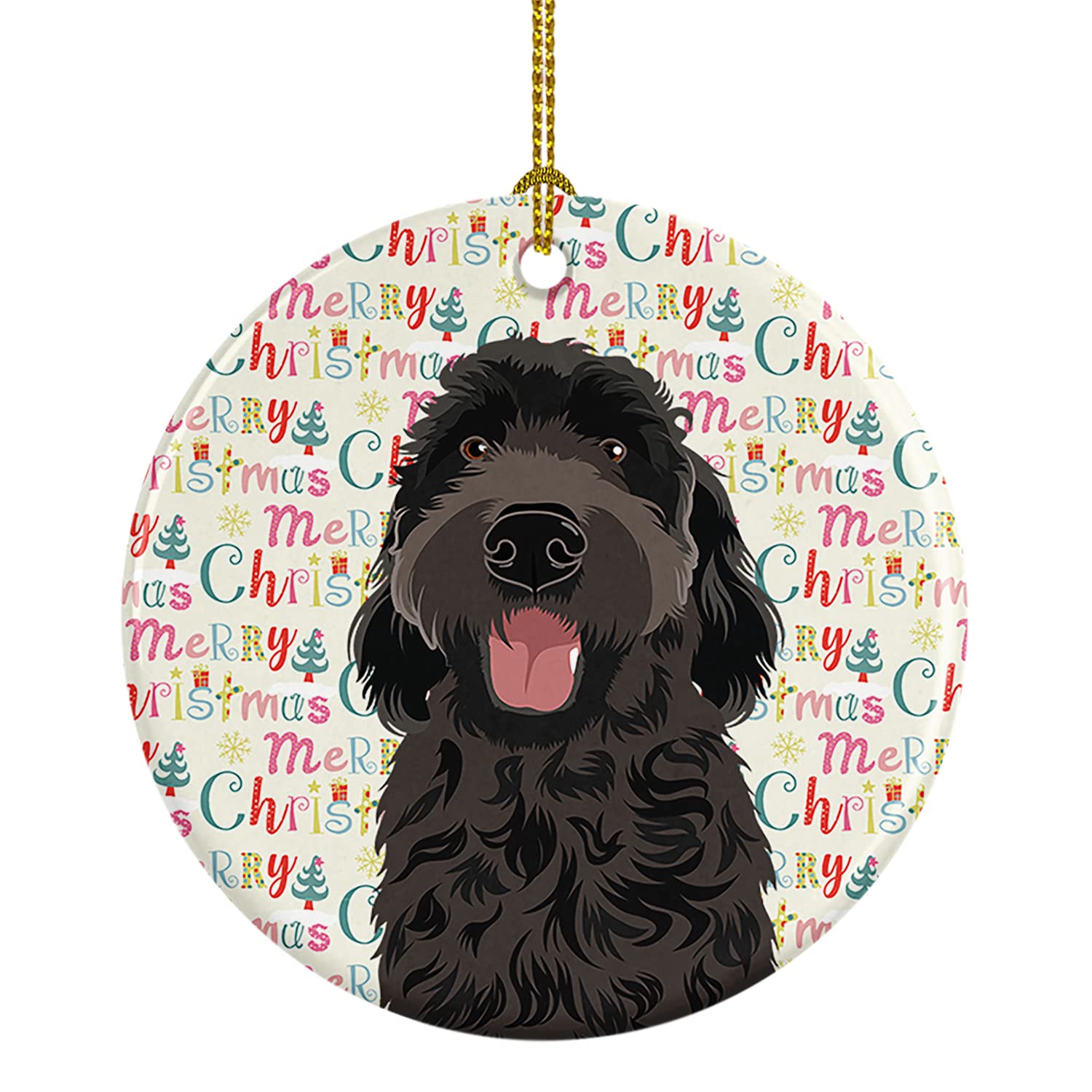 Carolines Treasures Doodle Black #1 Christmas Ceramic Ornament Christmas Tree Hanging Decorations for Home Christmas Holiday, P