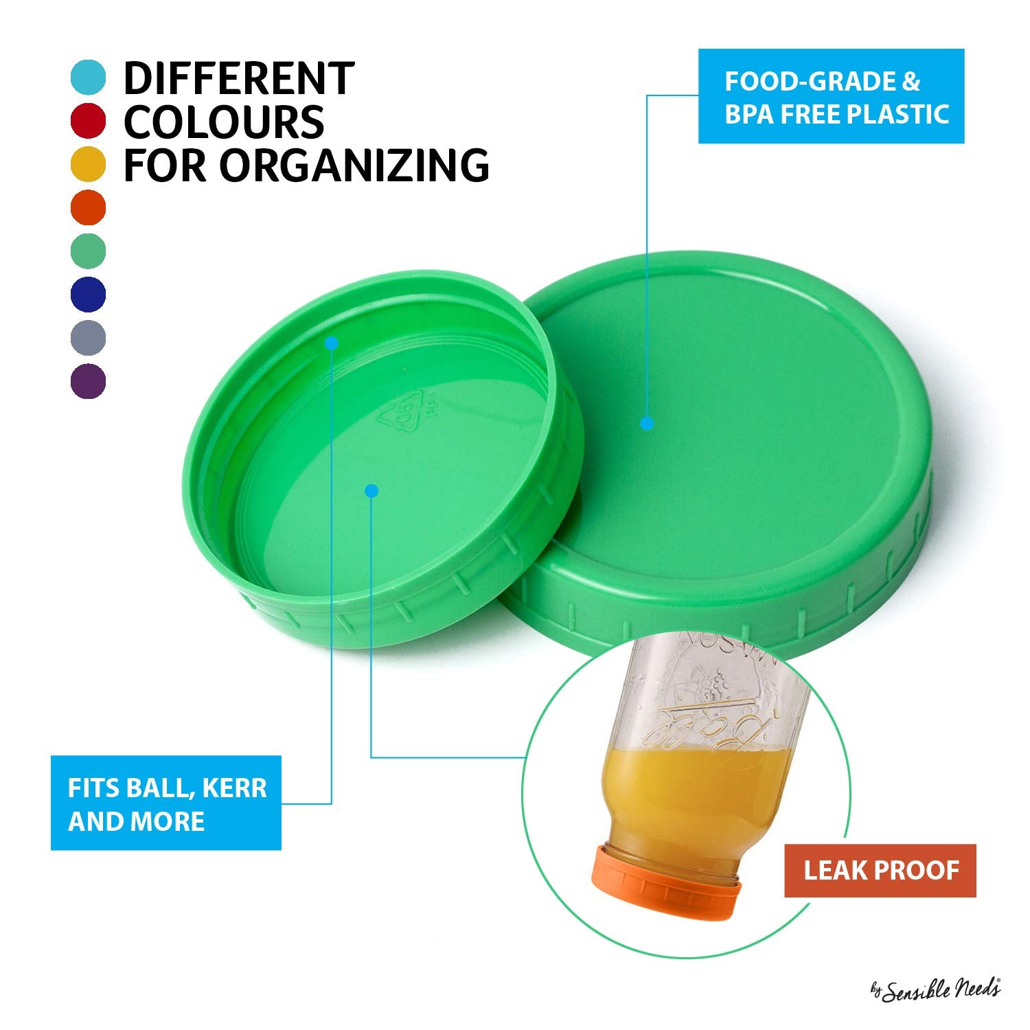 16 Pack Colored Plastic Ball Jar Lids, Kerr - 8 Regular Mouth & 8 Wide Mouth Mason Jar Lids Canning Lids For Canning Jars, Reusa