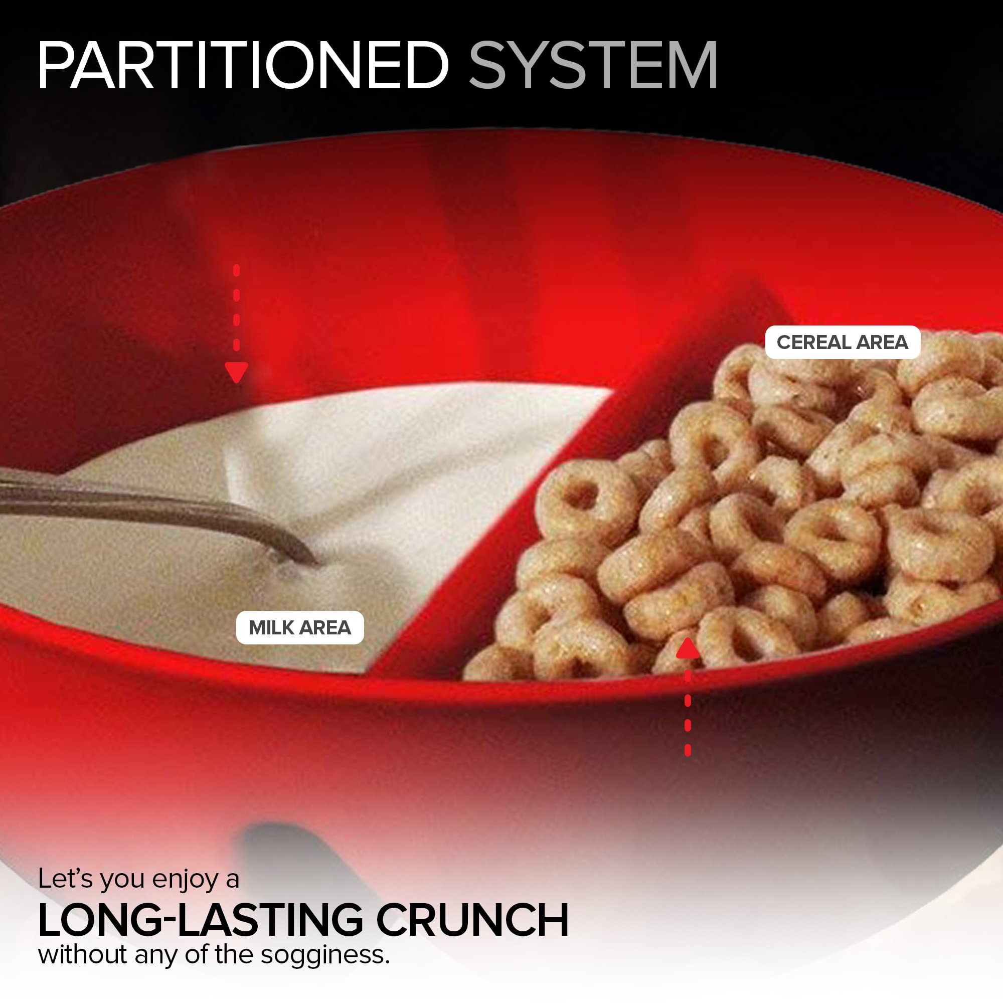 Just Crunch Anti-Soggy Cereal Bowl - Keeps Cereal Fresh & Crunchy | Bpa Free | Microwave Safe | Ice Cream & Topping, Yogurt & Be