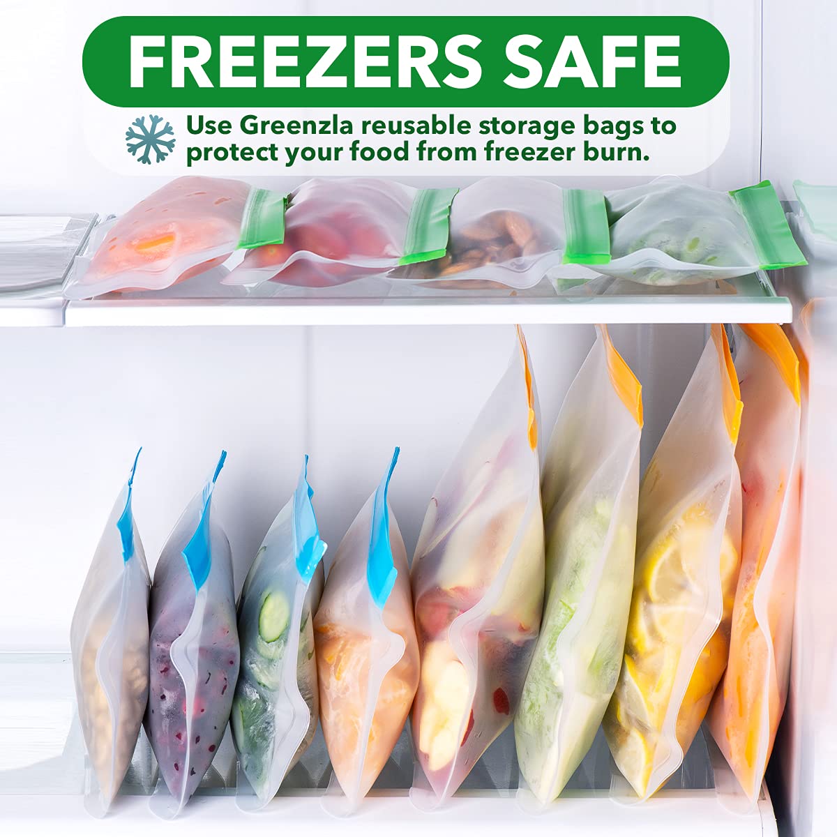 Greenzla Reusable Gallon Freezer Bags - 8 Pack - Extra Thick - Bpa Free, Easy Seal & Leakproof Reusable Food Storage Bags For Ma