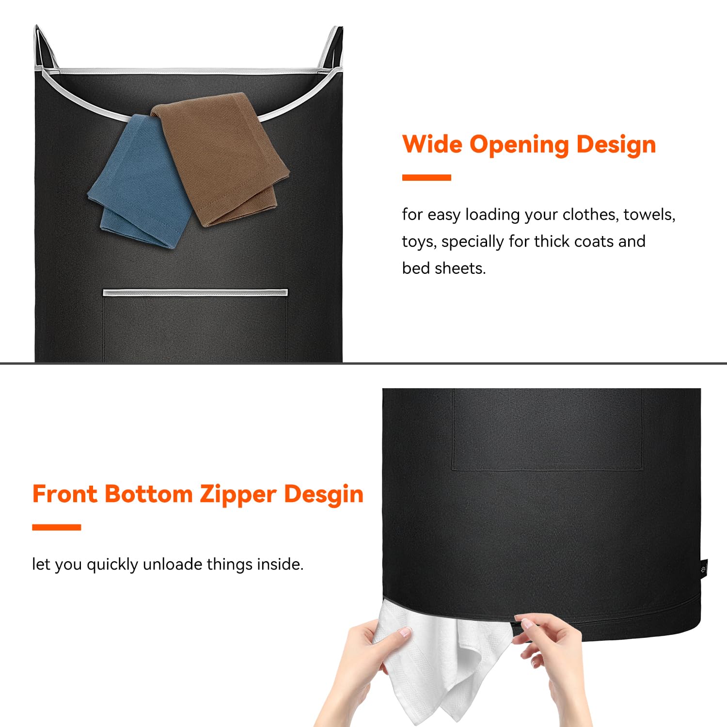 Kingsuslay Xl Hanging Laundry Hamper, 2Pc-Black, Over Door/Wall Mount, Large Capacity, Modern Design, Durable, Waterproof