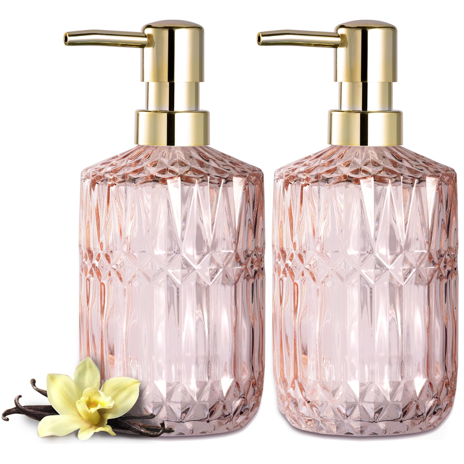 Empo Clear Glass Soap Dispenser With Abs Plastic Pump, Lotion Dispensers For Kitchen, Bathroom (2Pack Light Pink)