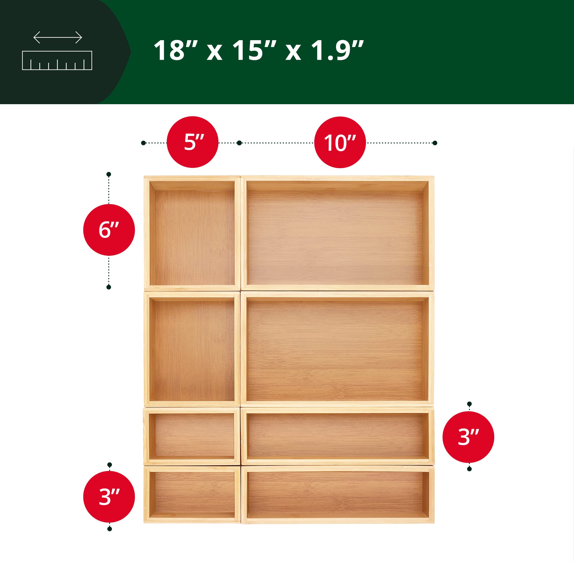 Royal Craft Wood Luxury Bamboo Storage Box, Bin Set - Multi-Use Drawer Organizer For Kitchen, Bathroom, Office Desk, Makeup, Jew