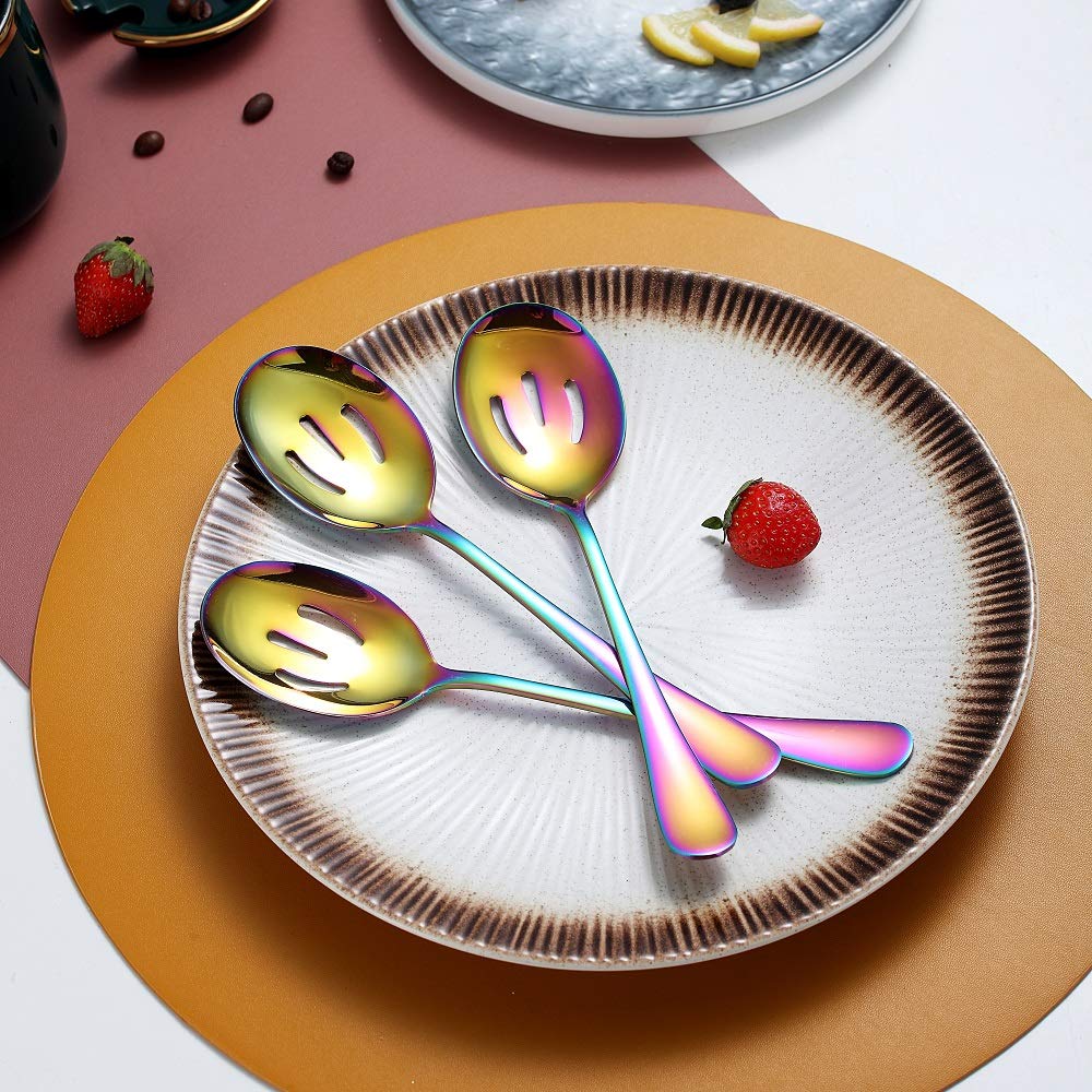 Rainbow 10-Piece Serving Flatware Silverware Set,Stainless Steel Serving Utensil Set,Include Slotted Serving Spoon, Serving Spoo