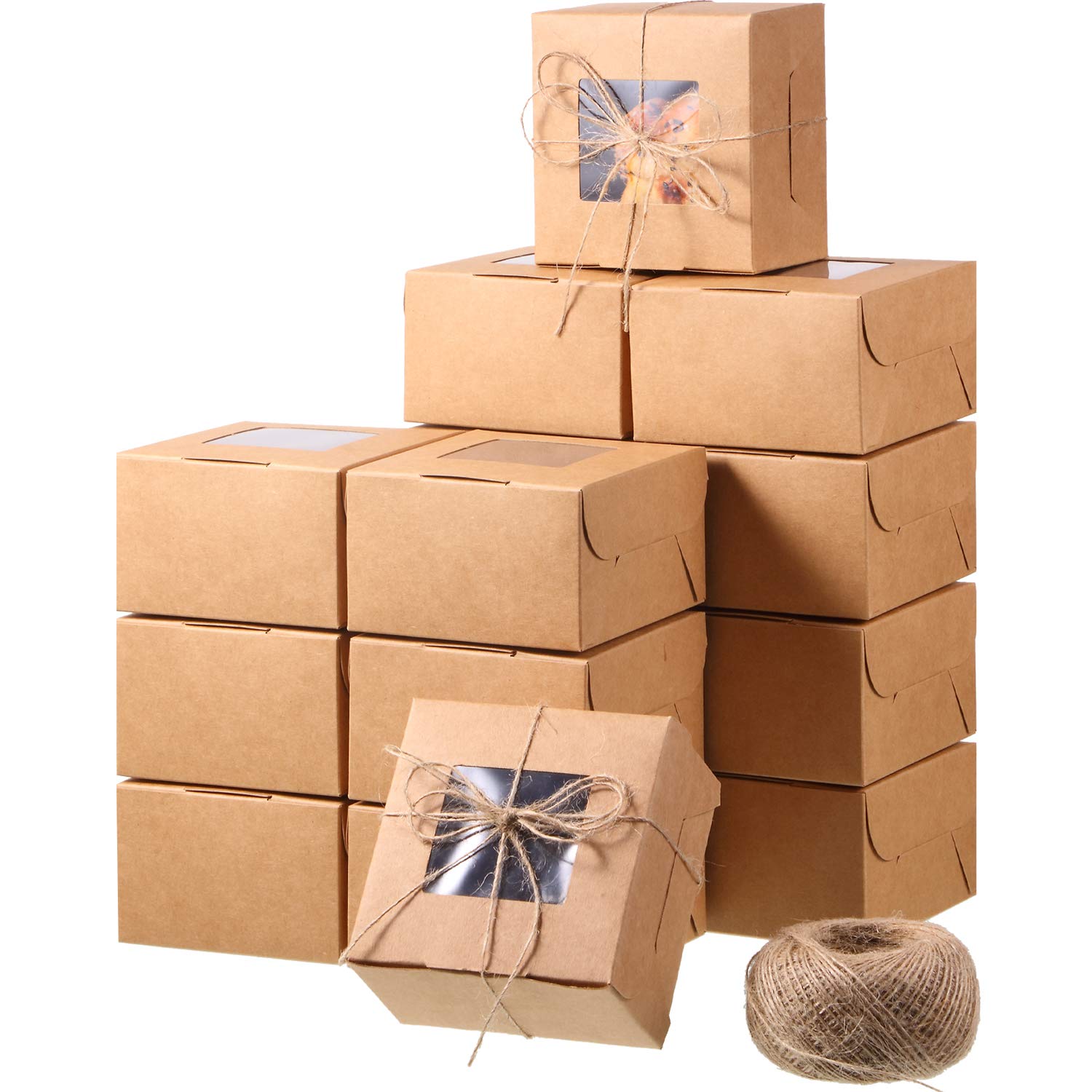 50 Pieces Bakery Box with Window Cookie Boxes Mini Kraft Boxes Gift for Pastries, Candy, Pie, Cupcakes, Soap Packaging for Homem