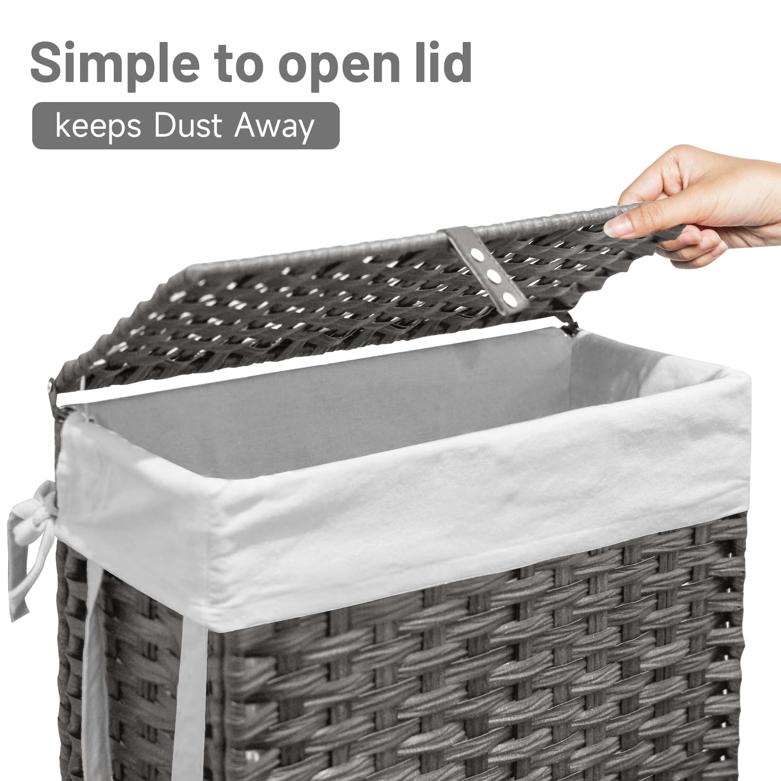70L Slim Laundry Hamper With Lid & Wheels, Rolling Laundry Basket With 2 Removable Liner Bags & 3 Mesh Bags, Narrow Dirty Clothe