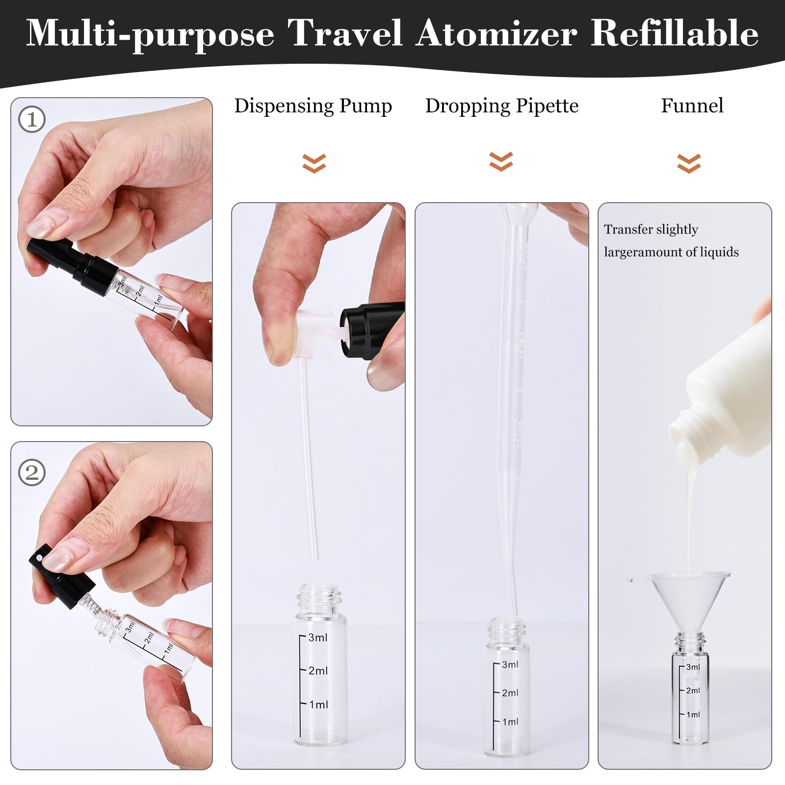 Beomeen 24Pcs 3Ml Clear Glass Perfume Travel Refillable Spray Bottles, Mini Perfume Bottle Empty, Portable Cologne Atomizer Spra