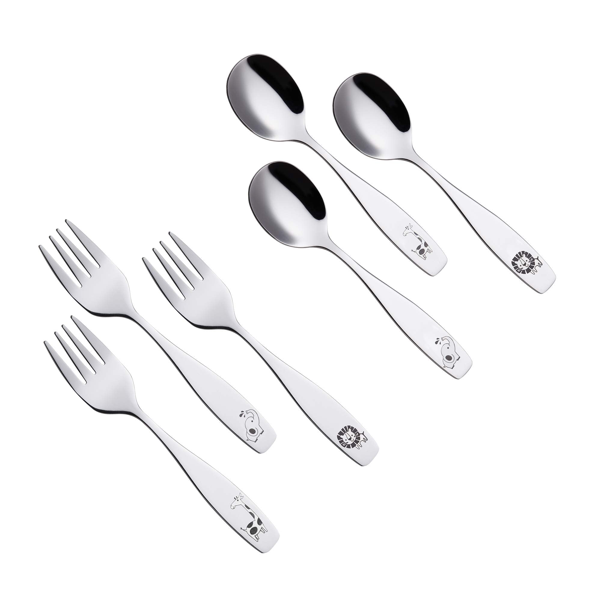 ANNOVA Kids Silverware 6 Pieces Children's Safe Flatware Set Stainless Steel - 3 x Children Forks, 3 x Dinner Spoon, Toddler Ute