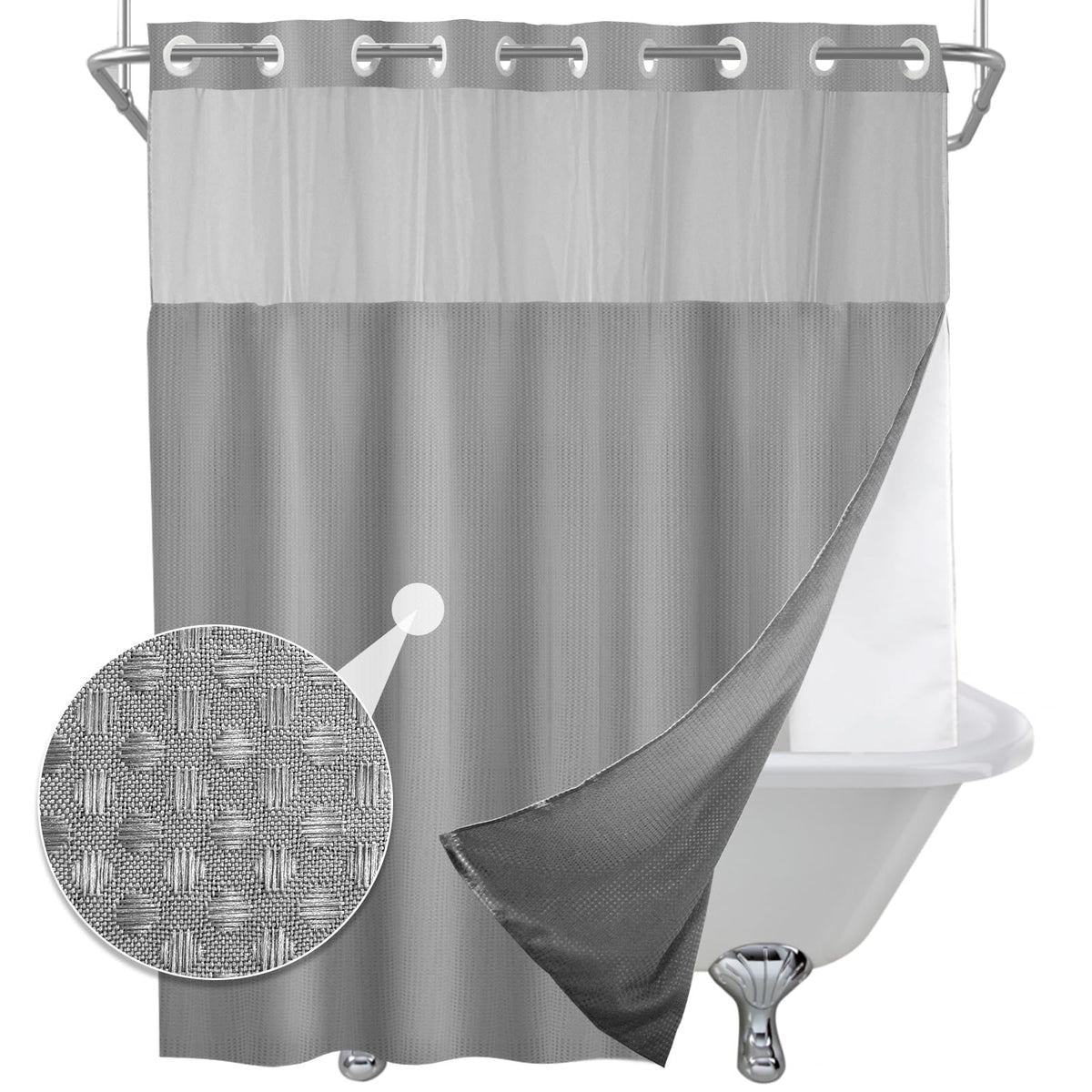 Final Friday Grey Waffle Weave Shower Curtain With Snap In Liner Polyester Fabric Hotel And Spa Bathroom Decor Set Waterproof De