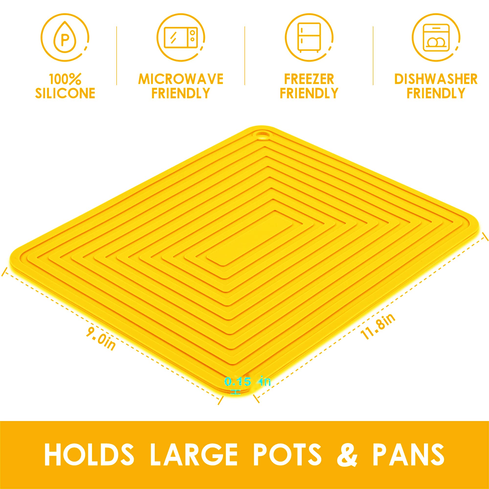 Smithcraft Silicone Trivets For Hot Dishes, Pots & Pans, Yellow Hot Pads For Kitchen Counter, Multi-Purpose Heat Resistant Mat,
