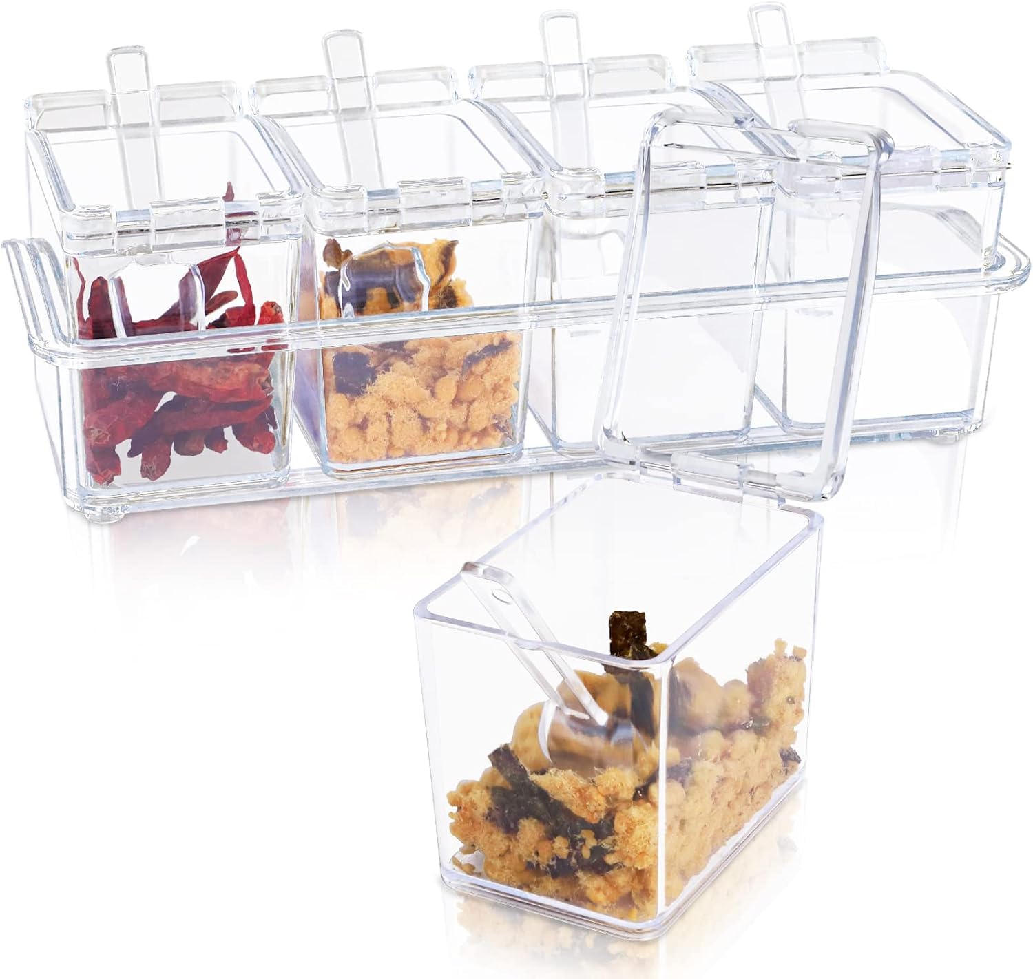 Pramanta Transparent Spice Jar Set  Masala Containers With Lids & Spoons For Salt, Sugar & Condiments | Kitchen Storage Dispens
