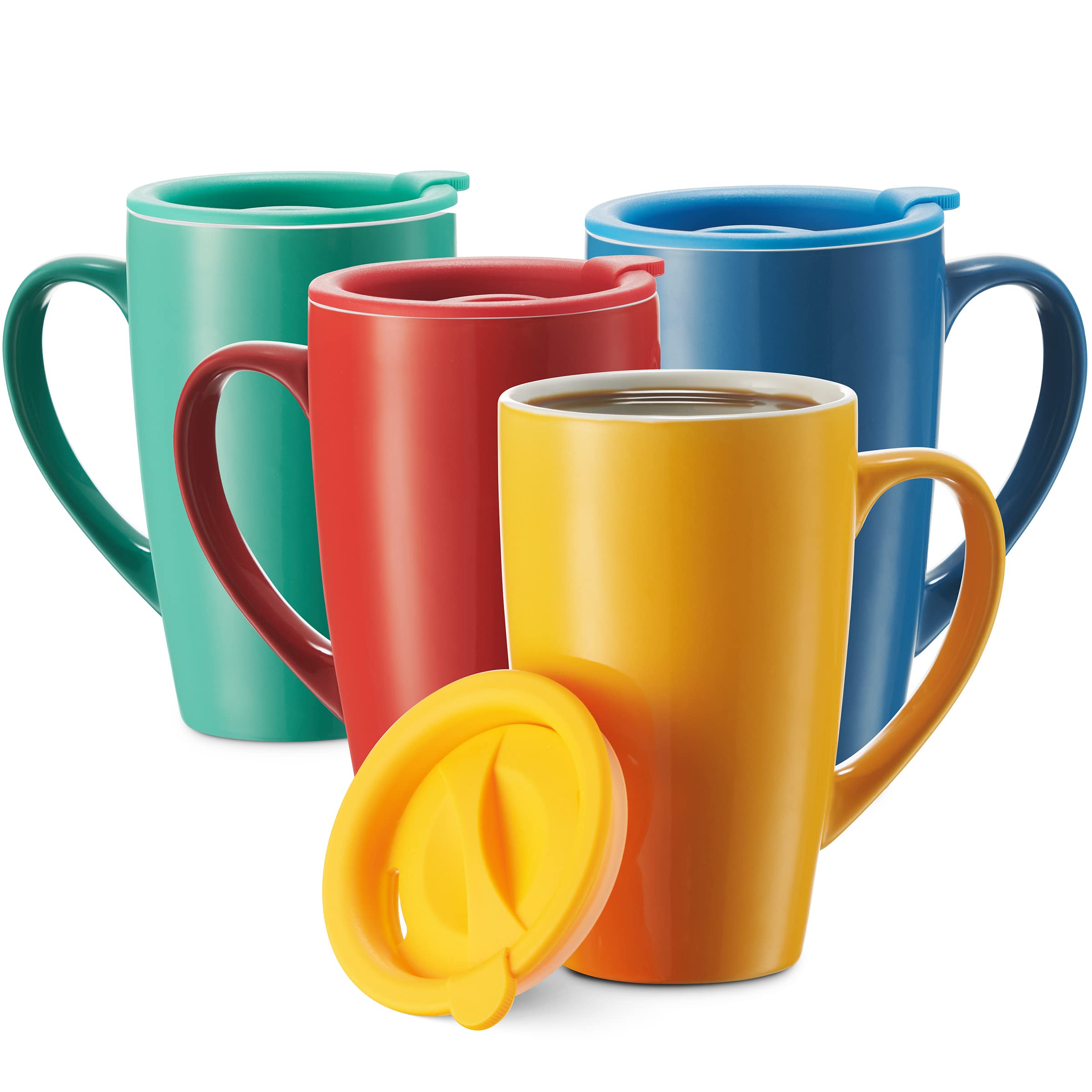 Godinger Insulated Mug Set with Lids  16oz, Set of 4, Hot Beverage Cups for Coffee, Tea On The Go