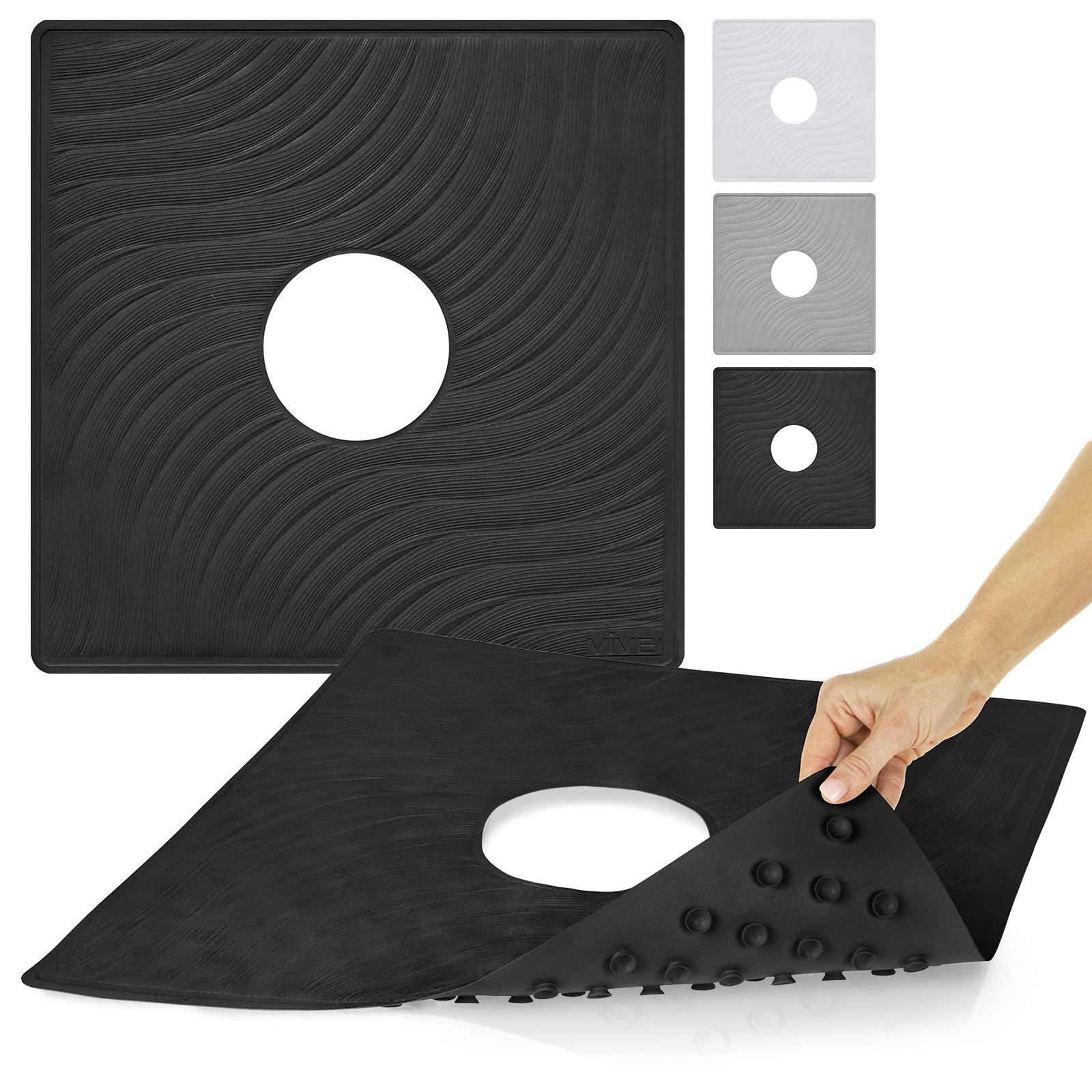 Vive Shower Mat - 22'' By 22'' Square Non Slip Large Bath Mat For Bathtub - Patented Design - Suction Cup Traction Skid Pad For