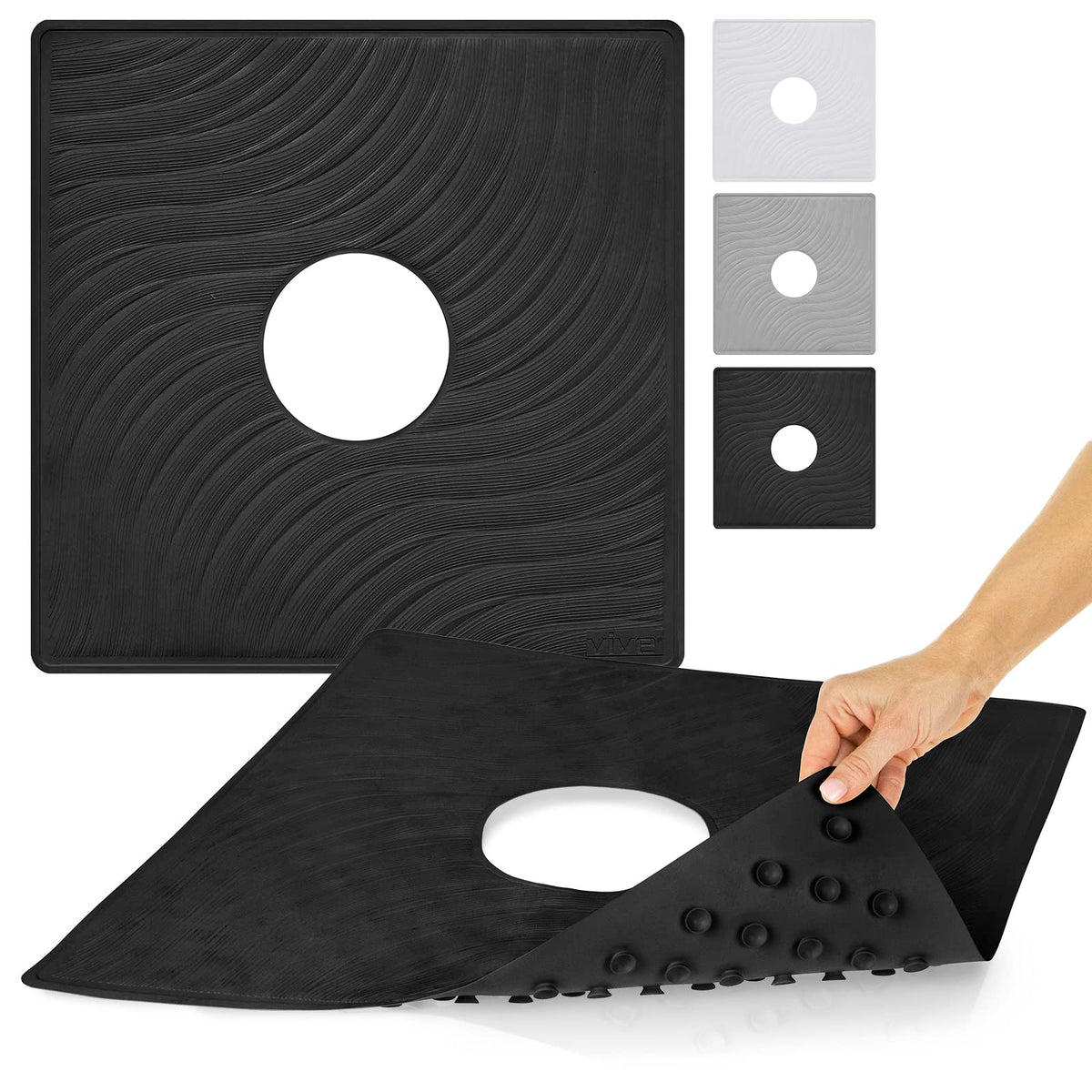 Vive Shower Mat - 22'' By 22'' Square Non Slip Large Bath Mat For Bathtub - Patented Design - Suction Cup Traction Skid Pad For