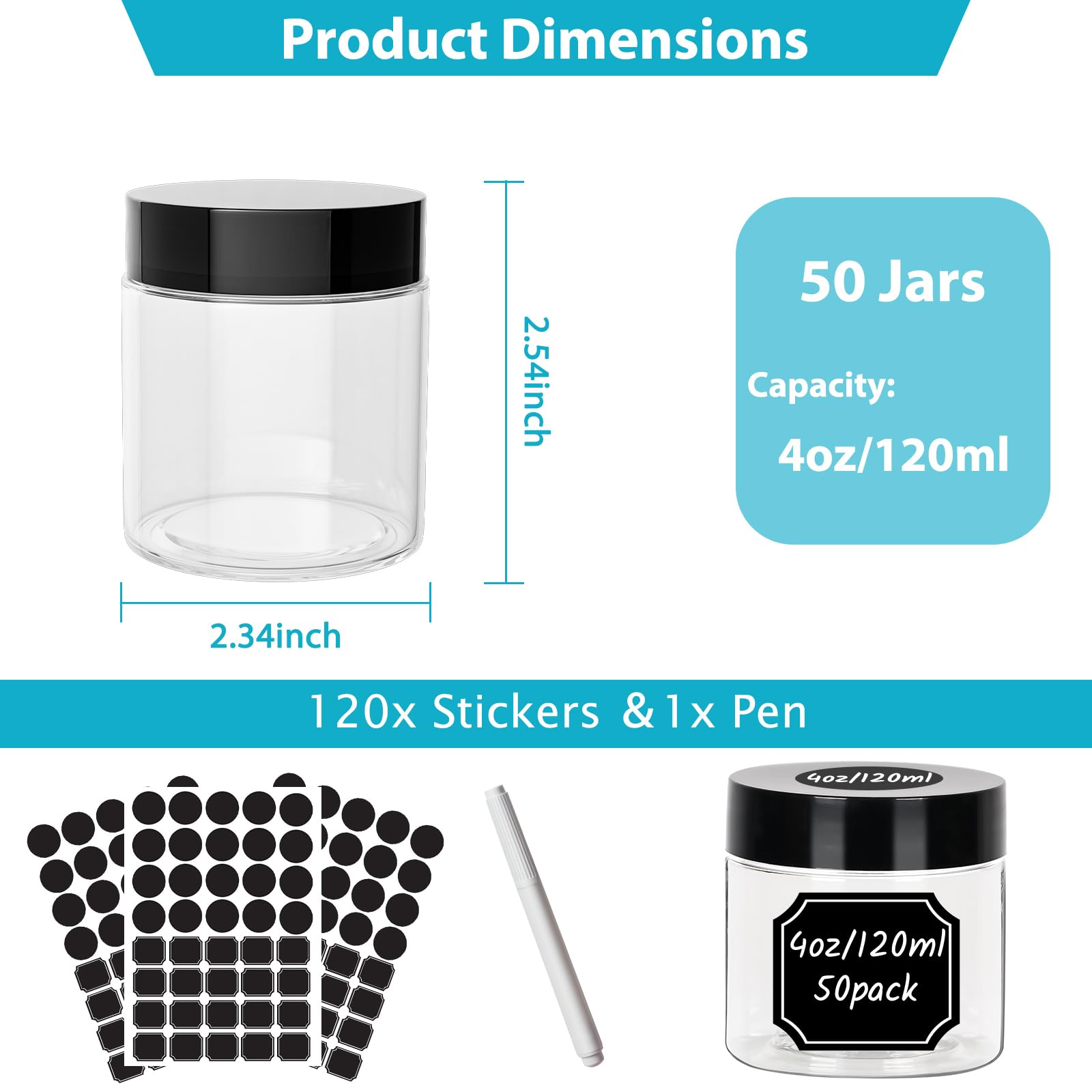 4 Oz Clear Plastic Round Jars With Black Lids, 50Pcs 4Oz 120Ml Leak-Proof Wide-Mouth Cosmetic Storage Containers For Kitchen Use