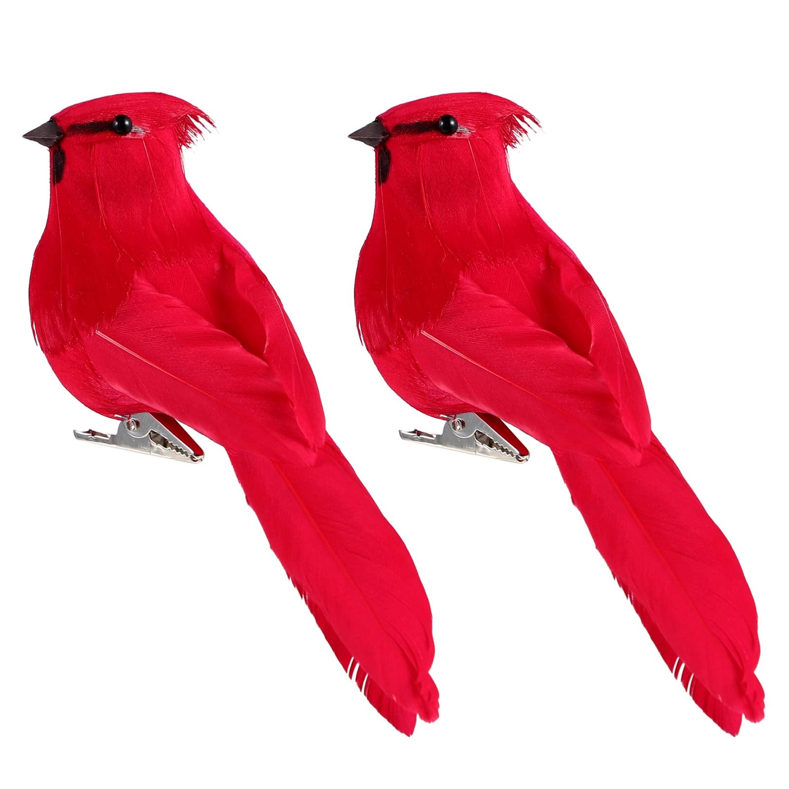 Amosfun 2Pcs Cardinal Christmas Ornaments Decorations for Tree Clip On Realistic Bird Figurines Artificial Feathered Birds Festi