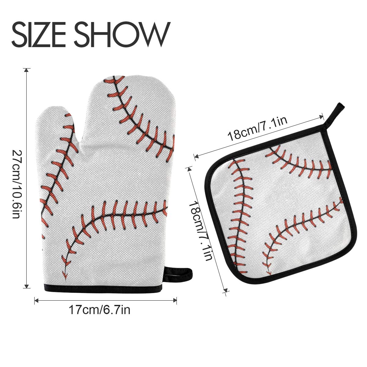 Aslsiy Baseball Oven Mitts And Pot Holders Sets Kitchen Glove Holder Heat Resistant Kitchen Mittens For Microwave Bbq Baking Gri