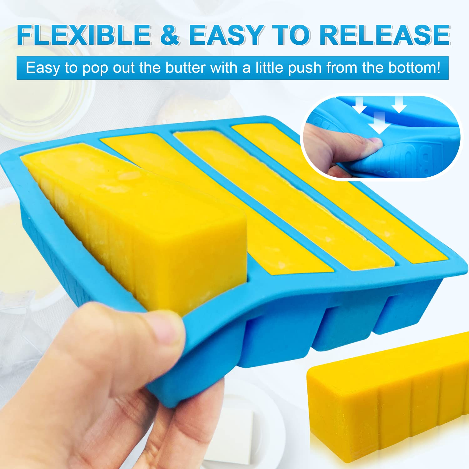 Silicone Butter Mold With Lid, Walfos Non-Stick Butter Tray Fits Standard Butter Stick Size, Large Cavity Butter Maker Holds 8 T