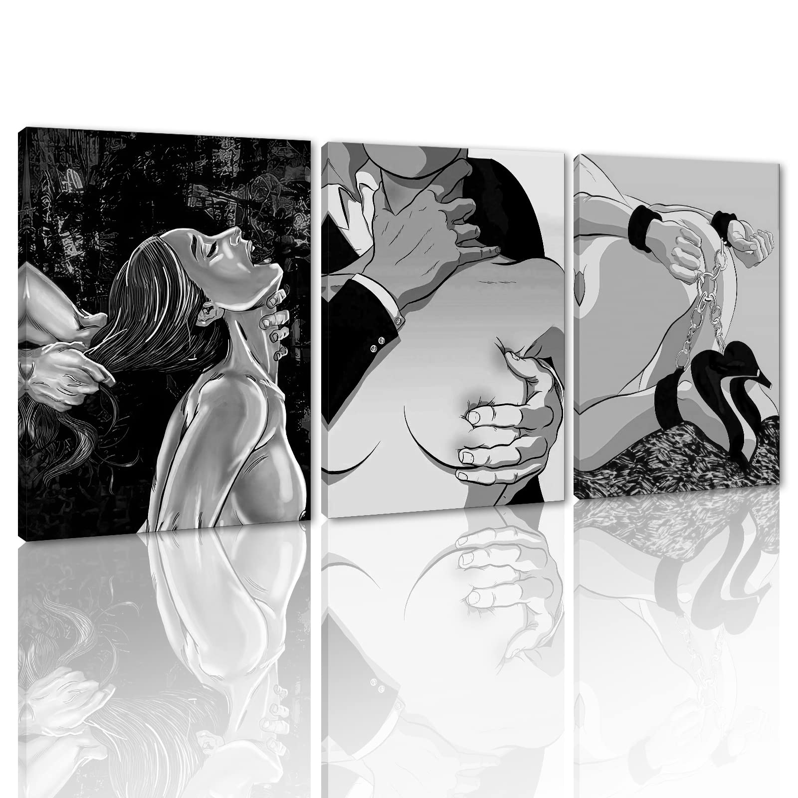 Sexy Lovers Wall Art 3 Panels Couple Poster Abstract Body Art Black And White Picture Sexy Women Paintings Canvas Artwork For Li