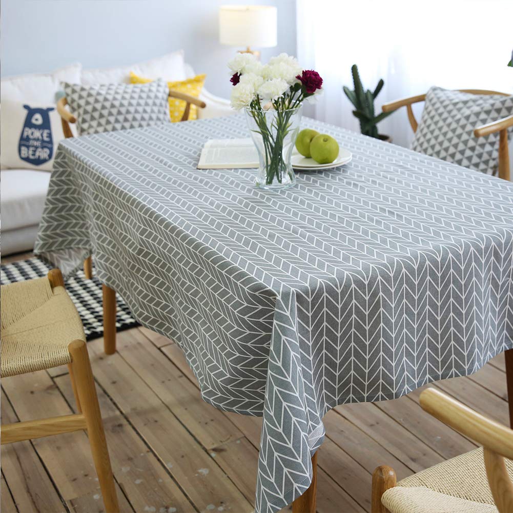 meioro Tablecloths Rectangle Linen Table Cloth Newest Design Cotton Hotproof Table Linens for Indoor and Outdoor (Grey  55'' x 86'')