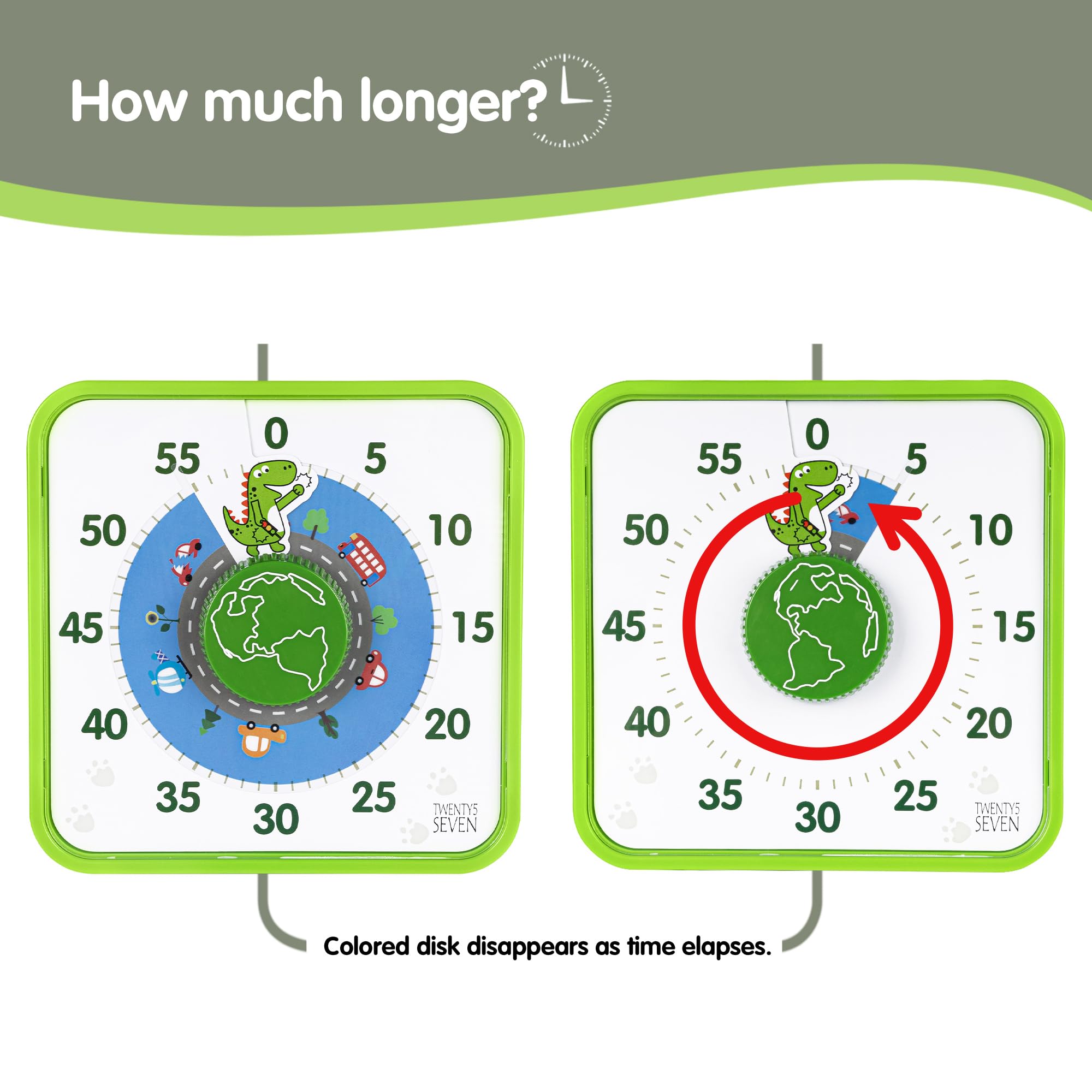 Twenty5 Seven Countdown Timer 7.5 Inch, 60 Minute 1 Hour Visual Timer For Classroom Teaching Tool Office Meeting, Mechanical Cou