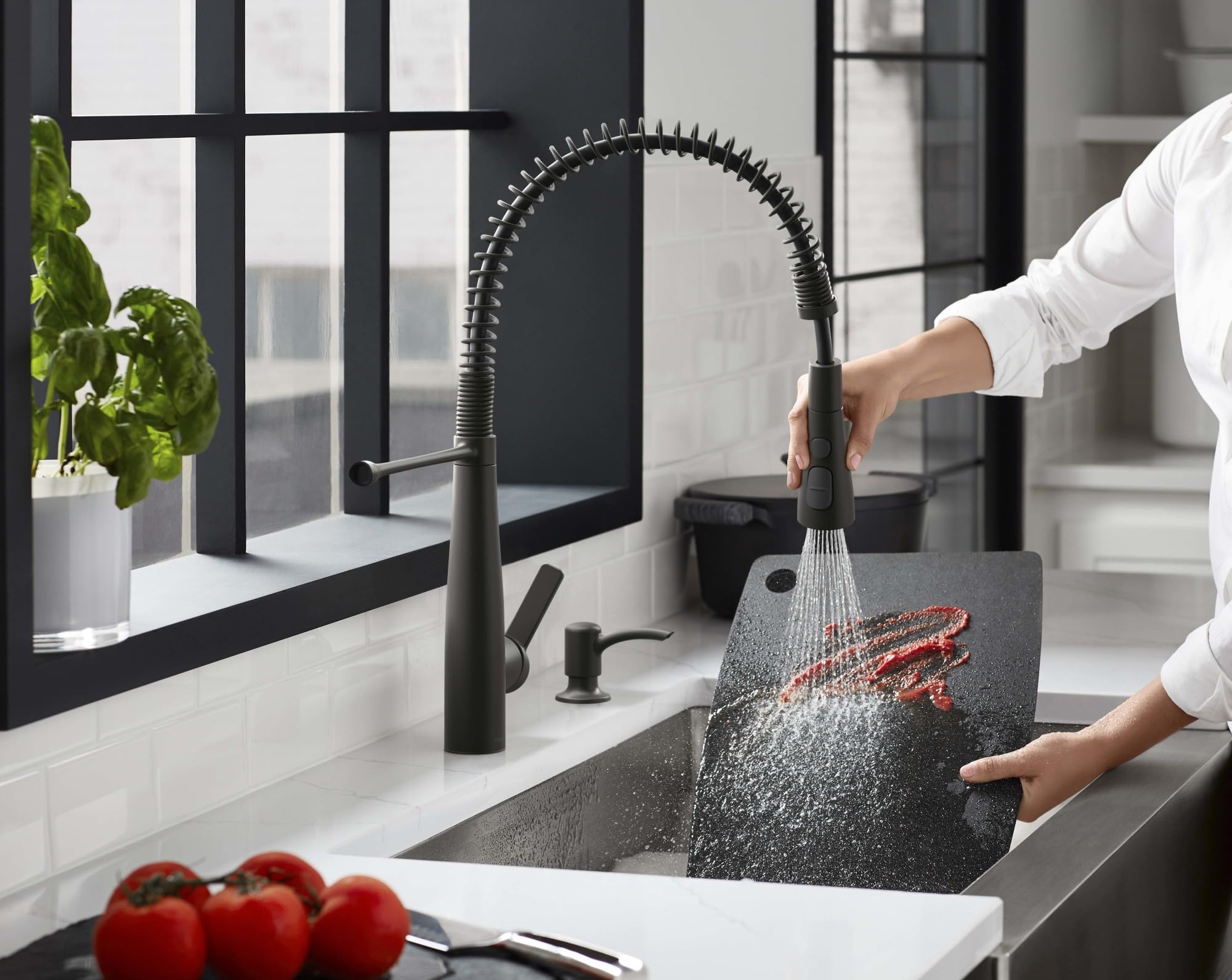 Kohler K-Rec22745-Sd-Bl Semi-Professional Kitchen Faucet With Soap Dispenser/Lotion Dispenser, Commercial Kitchen Sink Faucet Wi