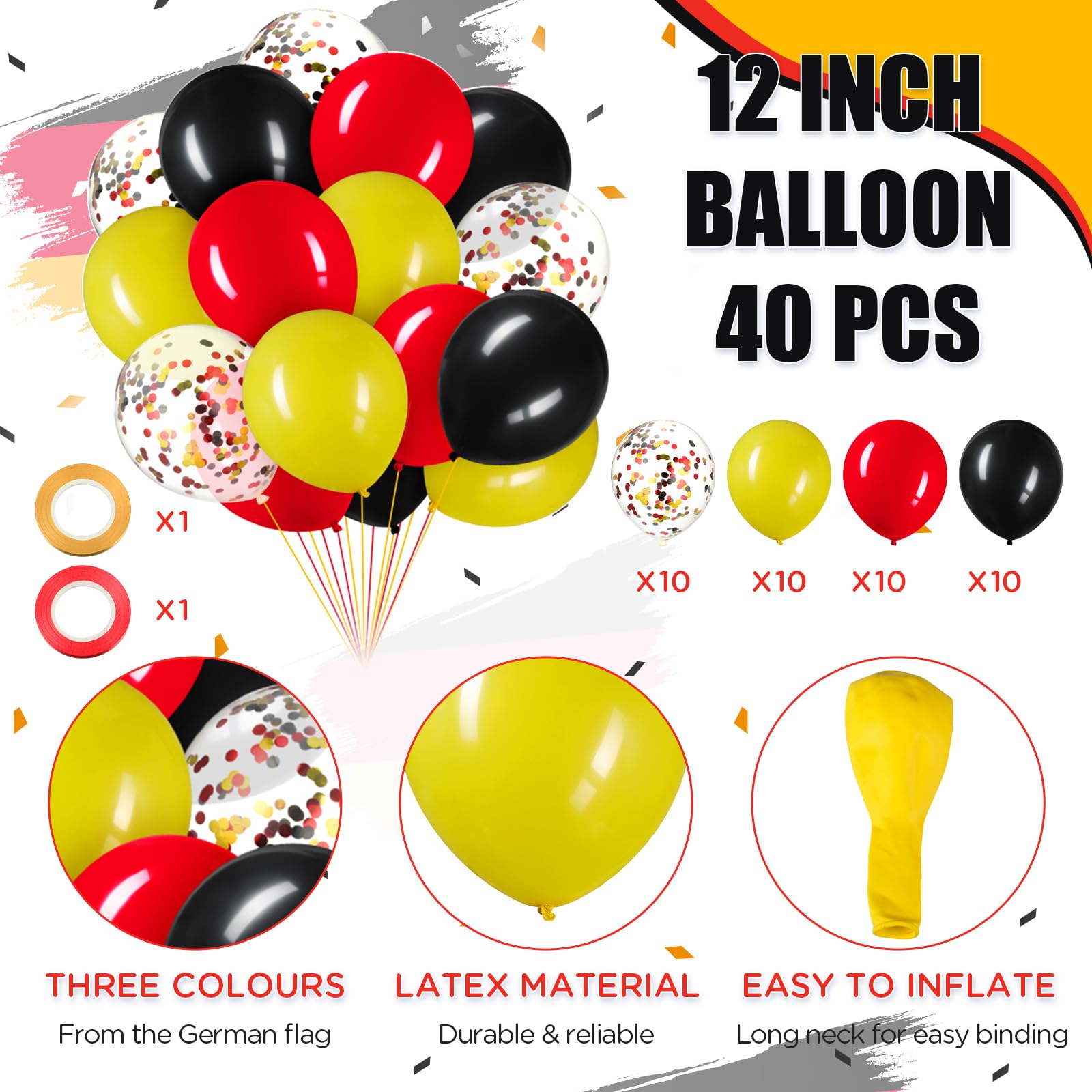 54 Pcs German Party Decorations Set 2 Germany Flag Banners 10 Germany Mini Hand Held Flags 40 Black Red Yellow Confetti Latex Ba