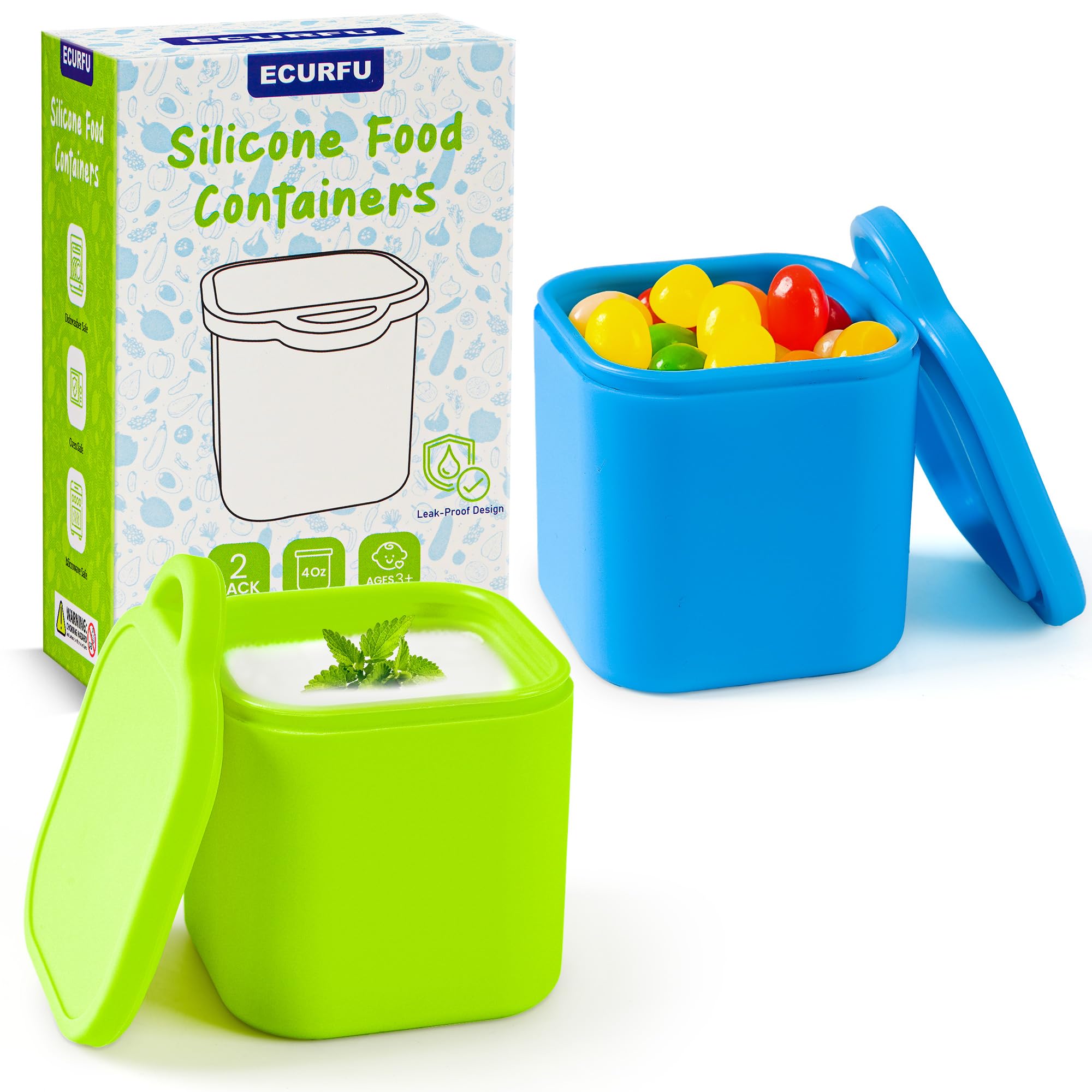 Ecurfu Leakproof Dips Containers - Compatible With Most Bento Lunch Box, Salad Dressing Container To Go, Silicone Snack Condimen