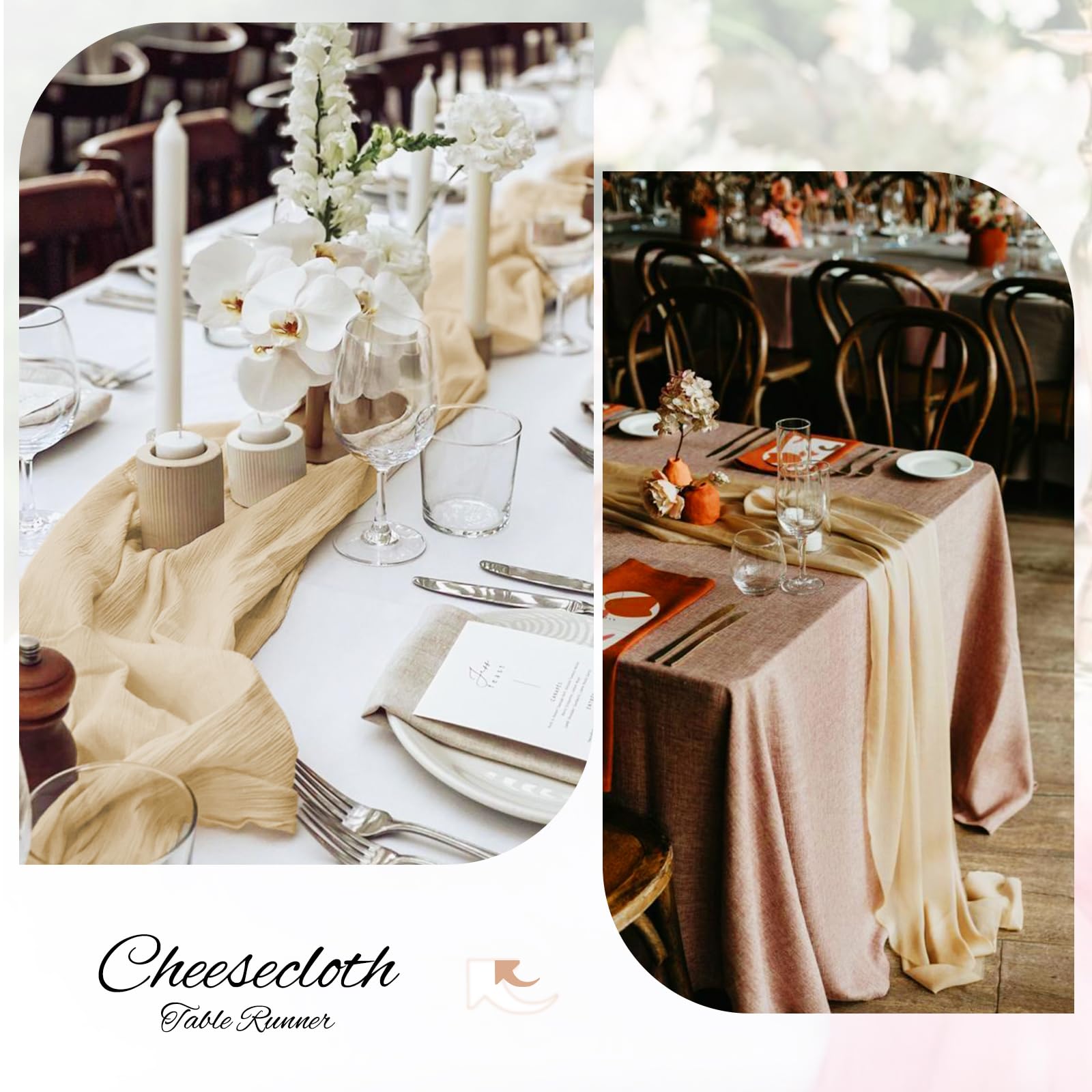 10 Pack Beige Cheesecloth Table Runner Gauze Table Runner 10Ft Long Semi-Sheer Table Runner Boho Or Rustic Wedding Table Decor F
